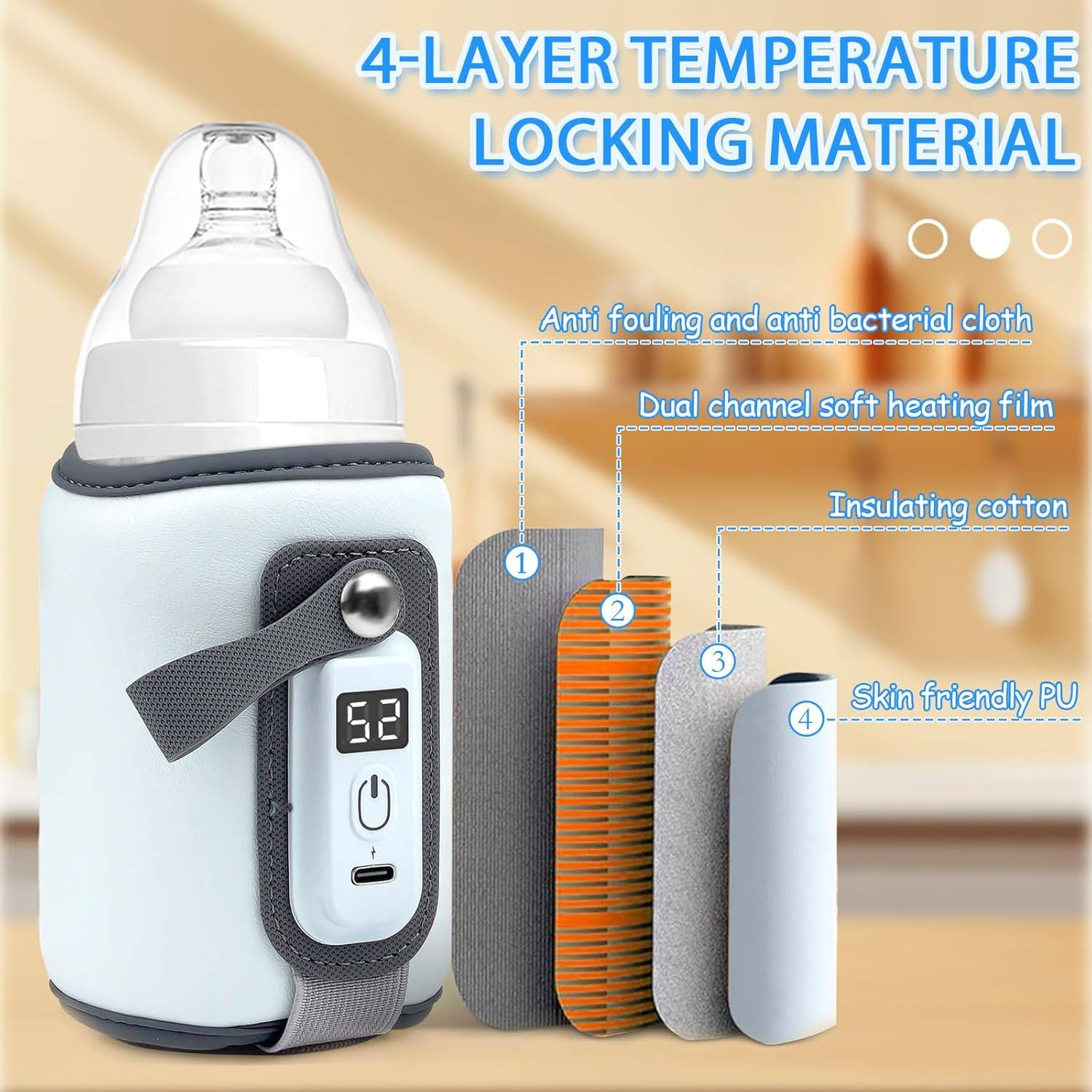 Baby Bottle Warmer, 5-Temperature Baby Milk Heating Keeper, Portable USB Bottle Warmer with LED Display for Rapid Heating & Precise Temperature Control, Suitable for Home & Travel (Blue) image number 6