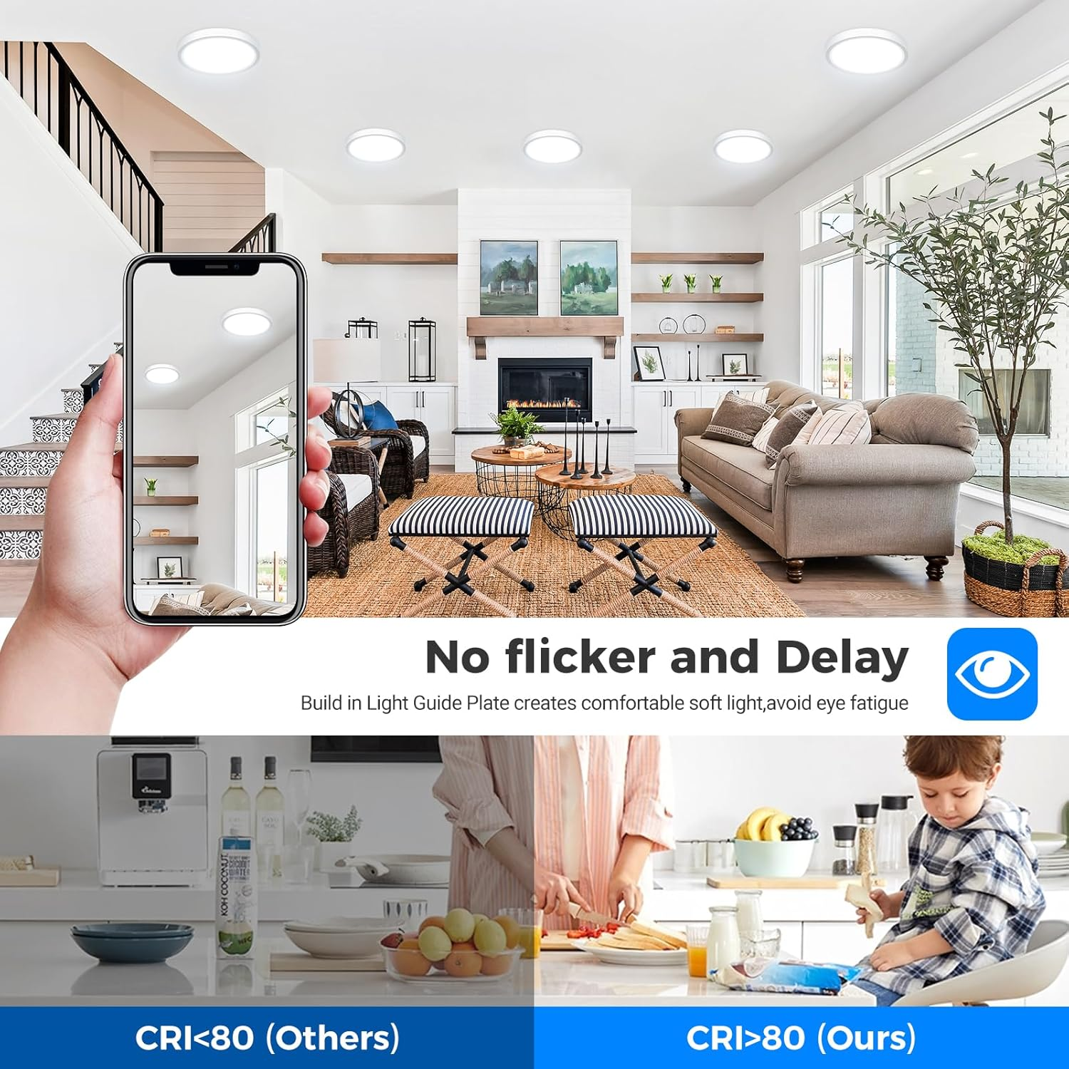 Peasur LED Ceiling Light, 15 W 1500LM Bathroom Ceiling Light, 5 Colours (3000K, 3500K, 4000K, 5000K, 6500K) & IP54 Waterproof round Ceiling Light for Kitchen, Bedroom, Hallway, Garage, Balcony