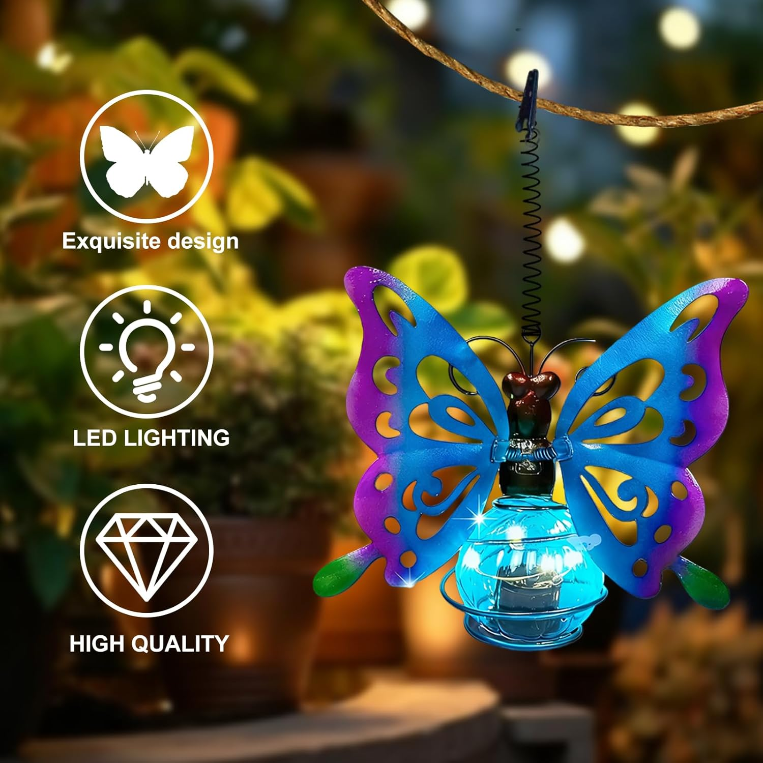 GAROMIA Outdoor Garden Decoration Hanging Butterfly Solar Lantern with Feathers Solar Light Garden Decoration Fairy Lights Butterfly Solar Decoration Outdoor for Garden Patio Garden Lights Balcony image number 4