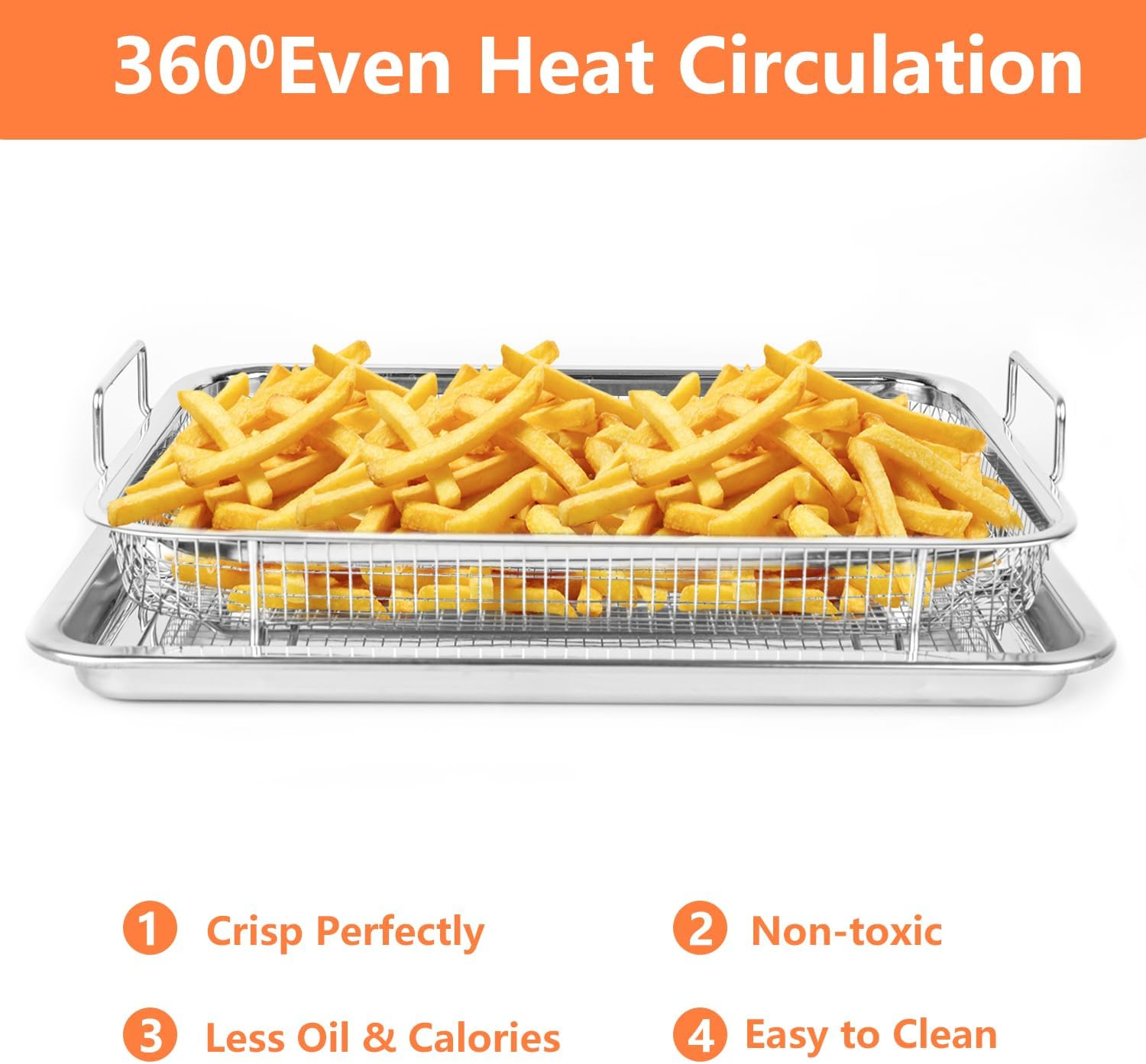 SZMDLX Crisping Basket & Tray Set for Oven, Air Fryer Crispy Basket, Tray & Grease Catcher, Oven Baking Tray with Mesh Crisping Grill Basket, Non-Stick & Healthy Cooking, 32.5 * 24.5 * 8Cm image number 3