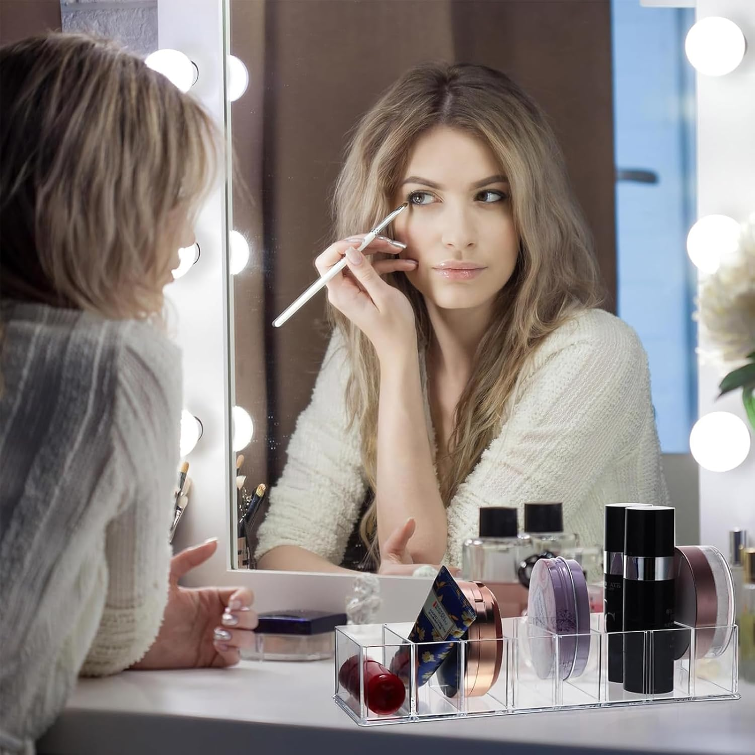 Tavvke 2 Pack 8-Compartment Clear Makeup Organizer, Cosmetic and Jewelry Storage Box for Lipstick, Eyeshadow, Blush, Highlighters, Perfume, Skincare, Dresser and Bathroom Display Case image number 6