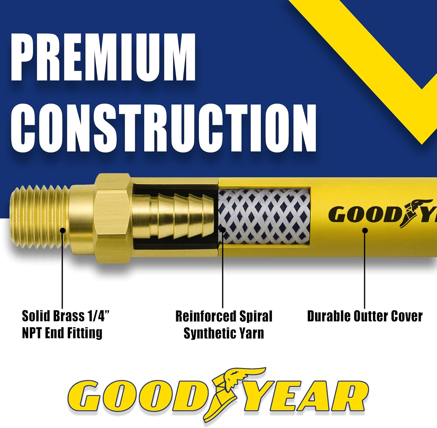 Goodyear 6' X 3/8" Rubber Whip Hose Yellow 250 PSI image number 2