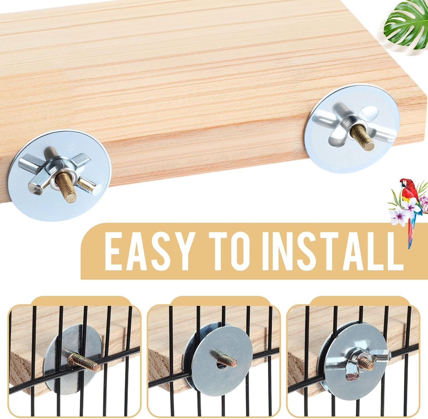 Rectangular Wood Bird Perch Stand, 2Pcs Wooden Parrot Wood Platform Perch, Rectangular Wood Platform Wood Perch Stand Board for Small Animals image number 5