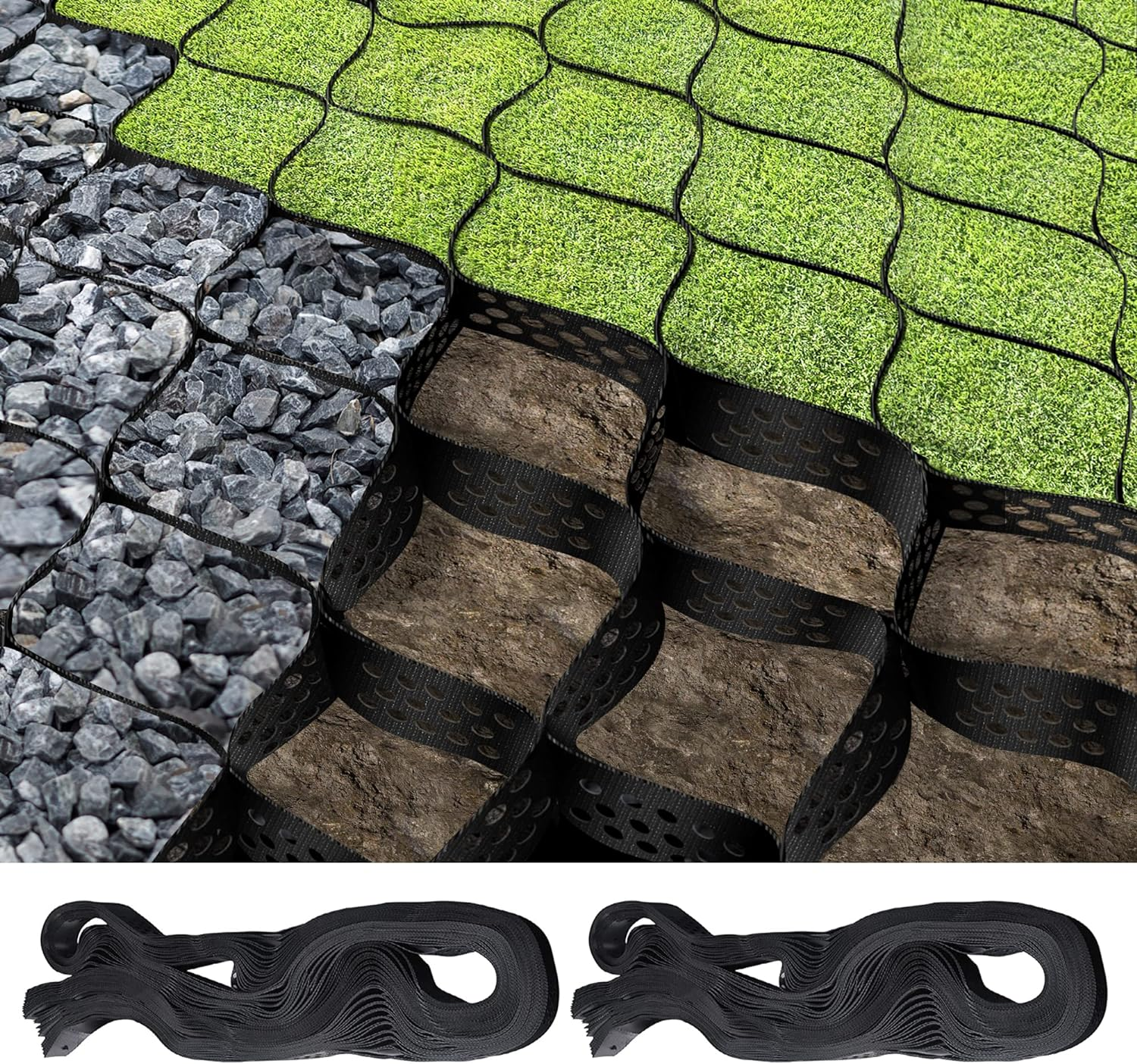 Sfcddtlg 9.8X16.4 FT 160 Sq Ft Gravel Ground Grid-2Inch Thick Expansion Foldable Geo Grid Driveway Stabilization Grids-Geocell Ground Grid for Landscaping Parking Lots Garden