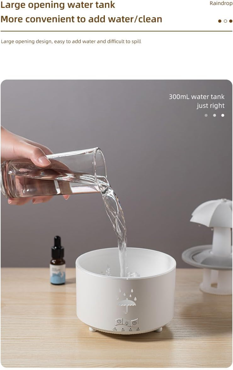 Rain Umbrella Humidifier & Aroma Diffuser with Soothing Rain Sounds, Water Drip Effect, 7 Colors Mood Light, Timer and Auto-Off, Ideal for Relaxation, Sleep, Home, Bedroom, Desk(White) image number 3