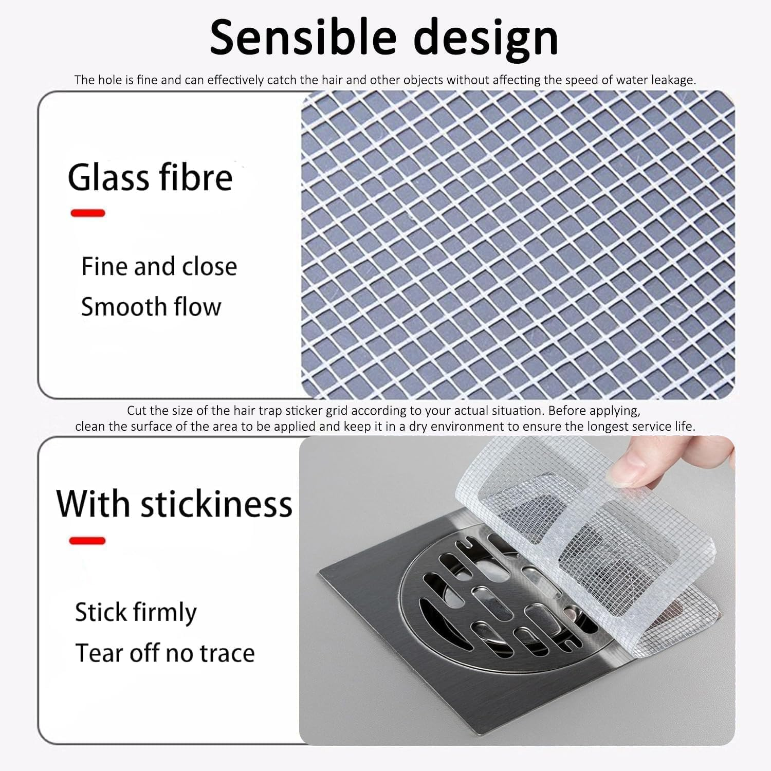 100Pcs Drain Stickers,3.94 Inch Square Shower and Bathtub Drain Hair Catchers, Ideal for Kitchen, Bathroom, and Screen Window Drains image number 1