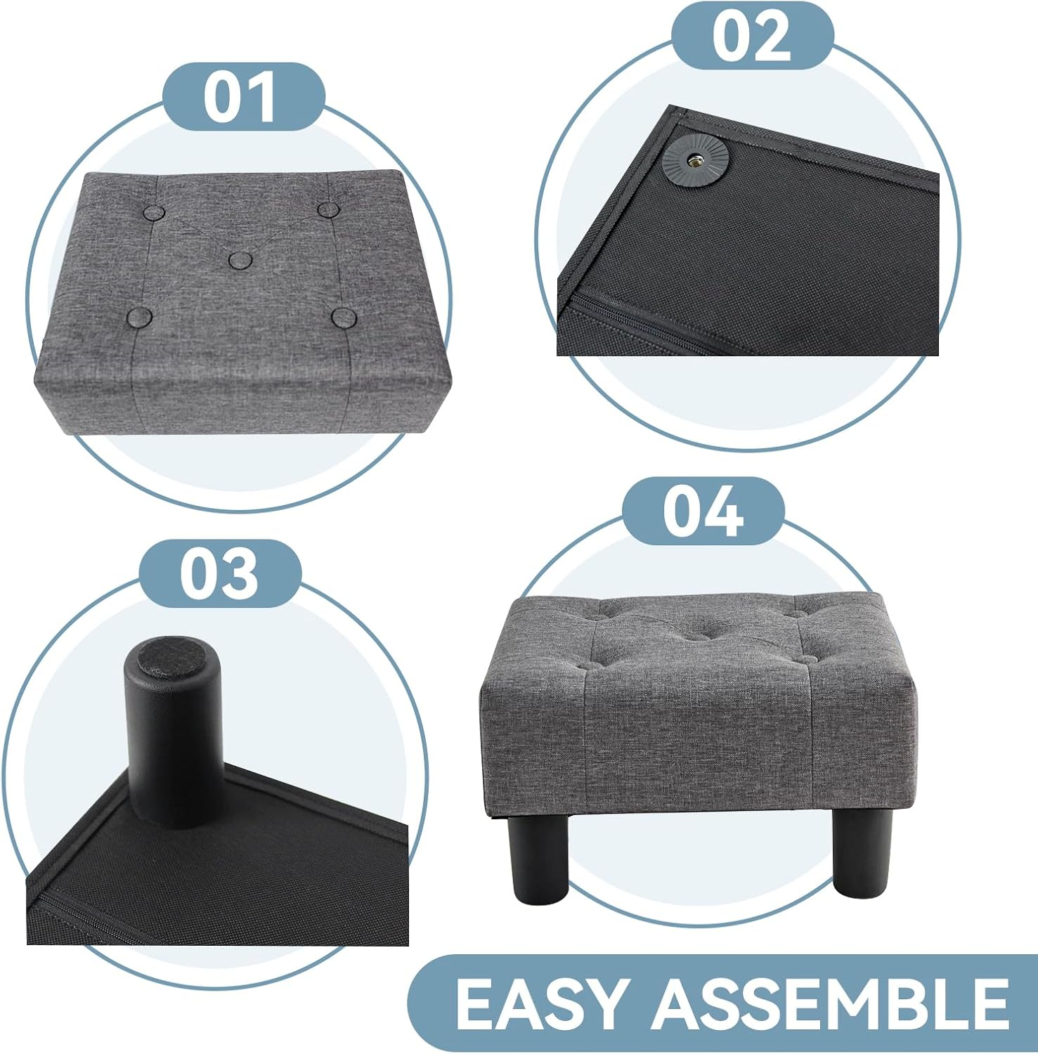 BRIAN & DANY Small Foot Stool Ottoman, Footstool with Legs, Foot Rest for Living Room, Bedroom and Office, Grey - Blue image number 2