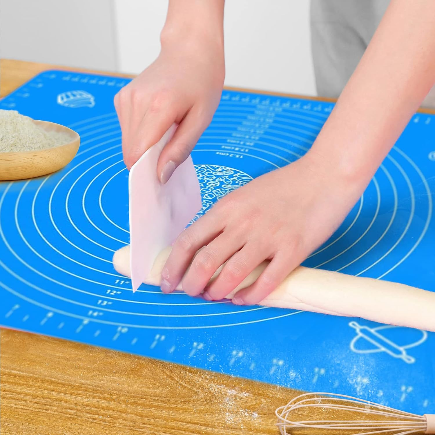 27.5Inx19.7In Non-Stick Silicone Baking Mat，Large Baking Pastry Mat，With Dough Scraper and Pastry Brushes (Blue) image number 6