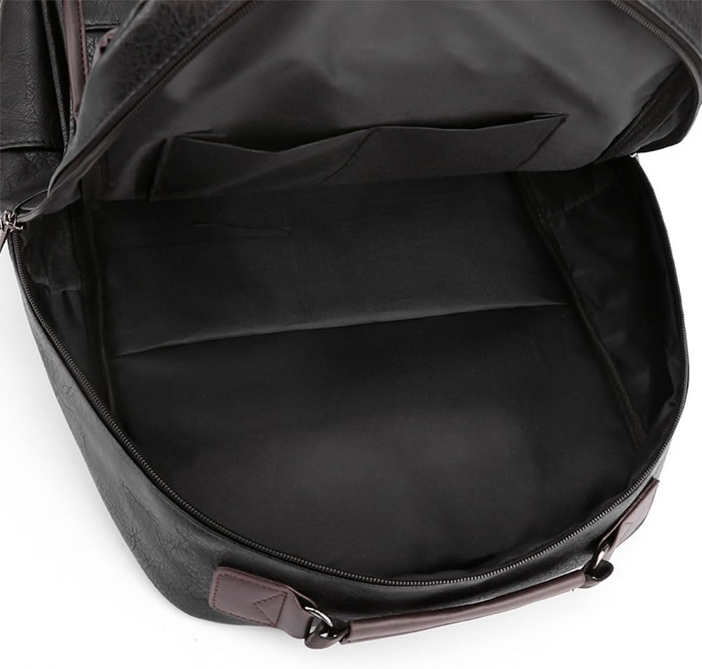 Men'S Vintage PU Leather Backpack 15.6" Laptop Bag Large Capacity Business Travel Hiking Shoulder Daypacks Brown image number 6