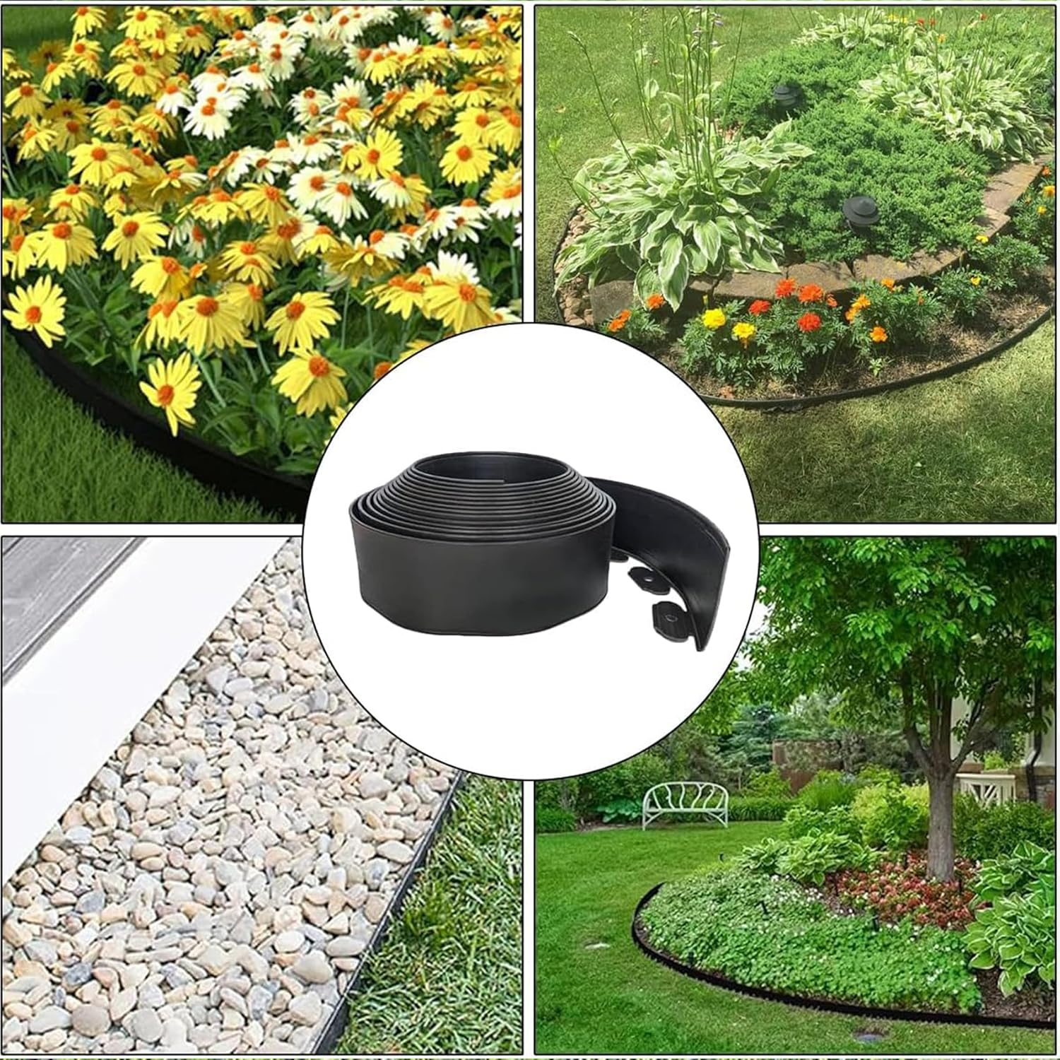Black Landscape Edging Kit, Flexible Lawn Border with 30 Anchoring Spikes, Garden Plastic Borders for Landscaping, Grass Flower Beds, Pavement,Yard, Pathway, 1000 * 10Cm image number 2