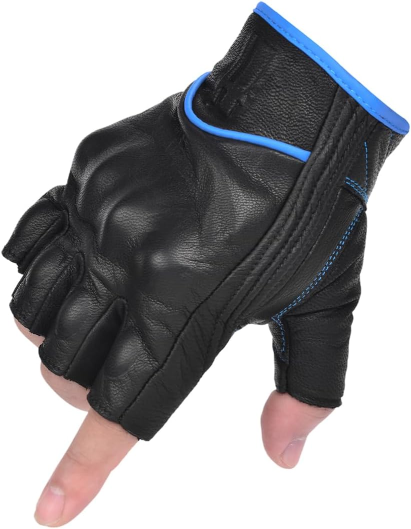 Harssidanzar Fingerless Motorcycle Gloves,For Mens Leather Riding Driving Gloves with Hand Knuckle GM037