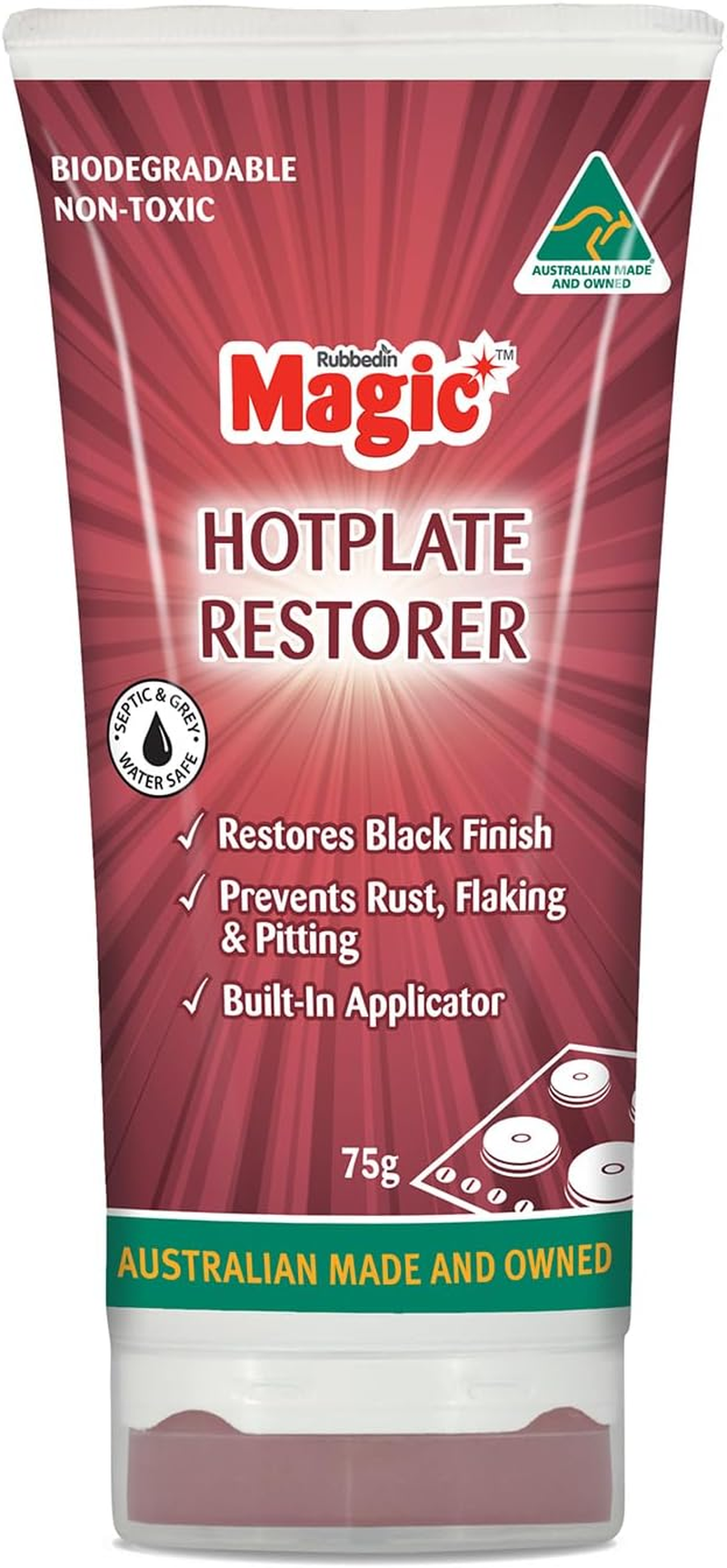 Magic Hotplate Restorer with Applicator 75G Restores That Black Finish, Maintains Hotplate Efficiency, Prevents Flaking, Pitting & Rust, No Petro-Chemicals & Biodegradable image number 1