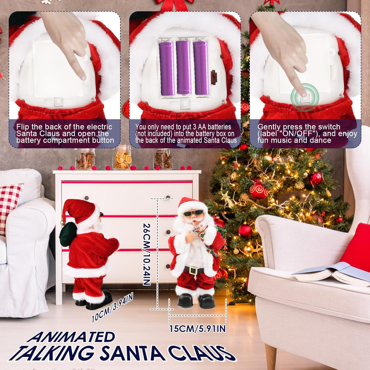 Electric Santa Claus Toy with Shaking Belly and Feet, Singing and Dancing Musical Christmas Doll, Xmas Gift image number 2