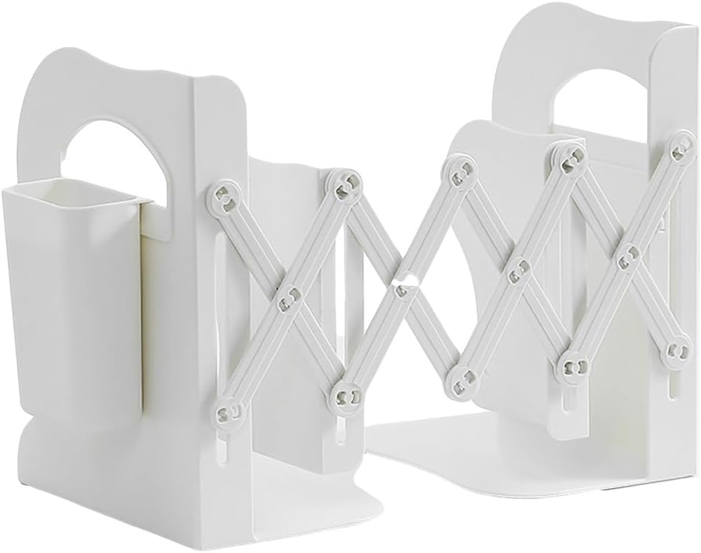 AIMALL Adjustable Desktop Book Stand with Pen Holder, Multi-Functional Expandable Bookshelf, Space-Saving Design, Blue, Pink or White - 17.7"X5.3"X6.9"