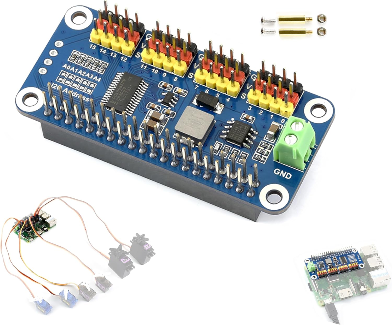 PWM Servo Motor Driver HAT Compatible with Raspberry Pi 5/4/3B+/ 3B Zero/Zero W/Zero WH and Jetson Nano, 16-Channel 12-Bit I2C Interface Straight Pinheader image number 6