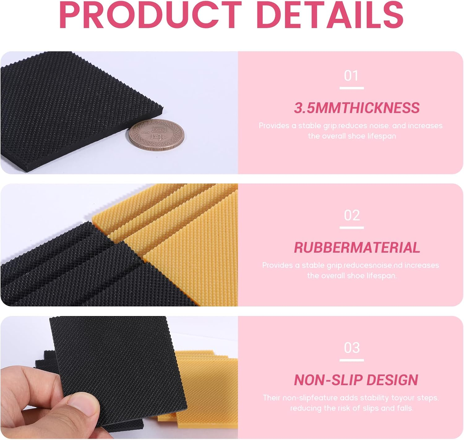8 Pcs High Heels Patch, Square High Heel Replacement Tips Black Heels Caps, Boot Replacement Shoe Repair Patch for Tread Pad Non Slip Heel Protectors image number 1