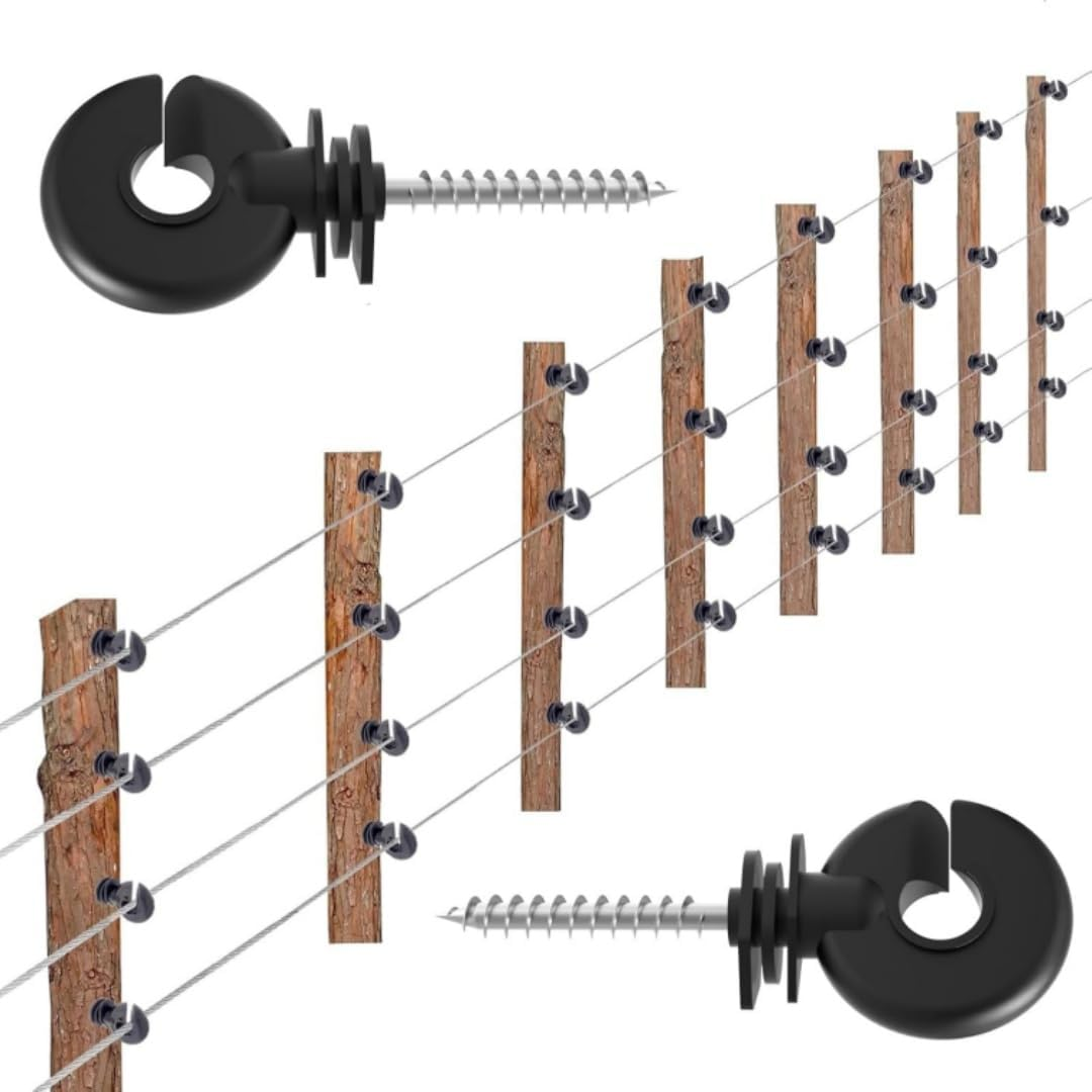 Electric Fence Ring Insulators, 50 Pack with Installation Bit, 3.7 Inch Black Ring Design image number 3