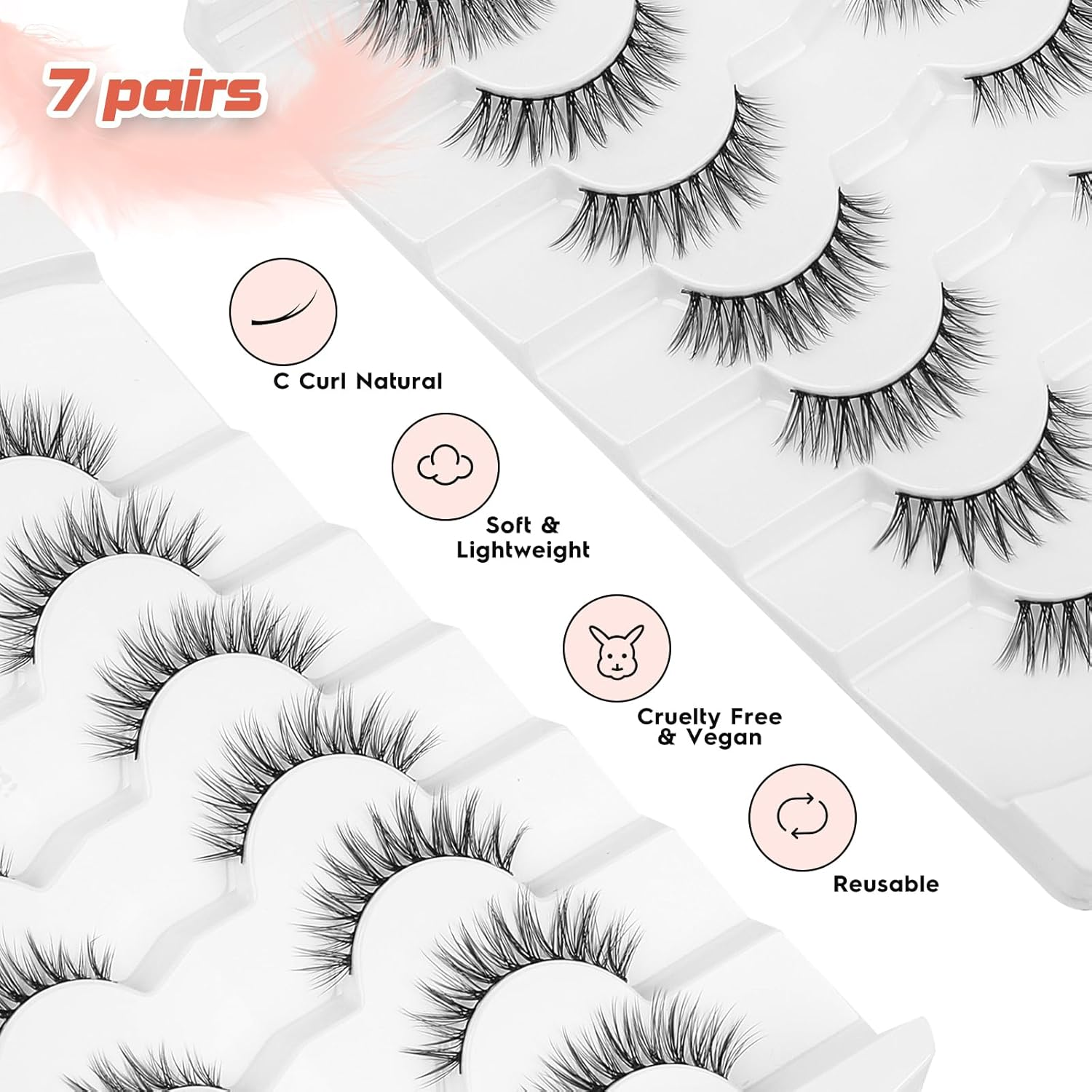 Siligli Natural Cat Eye Eyelashes, Artificial Eyelashes, Fine Eyelashes, Fluffy Eyelashes, Pack C Curl Eyelashes, Soft Artificial Eyelashes, 12 Mm, Short Eyelashes, Siligli 7 Pairs image number 5