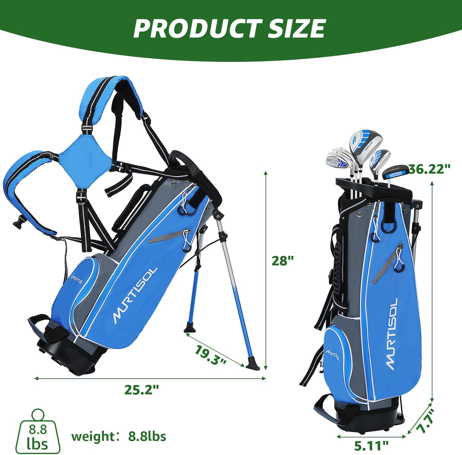 Xdrivemax 5/6 Pieces Kids Golf Club Set, Junior Golf Club Set Ages (5-8)(9-12)(12-14) Includes Stand Bag, 1# Drive, 5# Hybrid, 6/7#, 9/P# Irons and Putter Right Hand for Boys Girls - Blue (Ages 9-12) image number 5