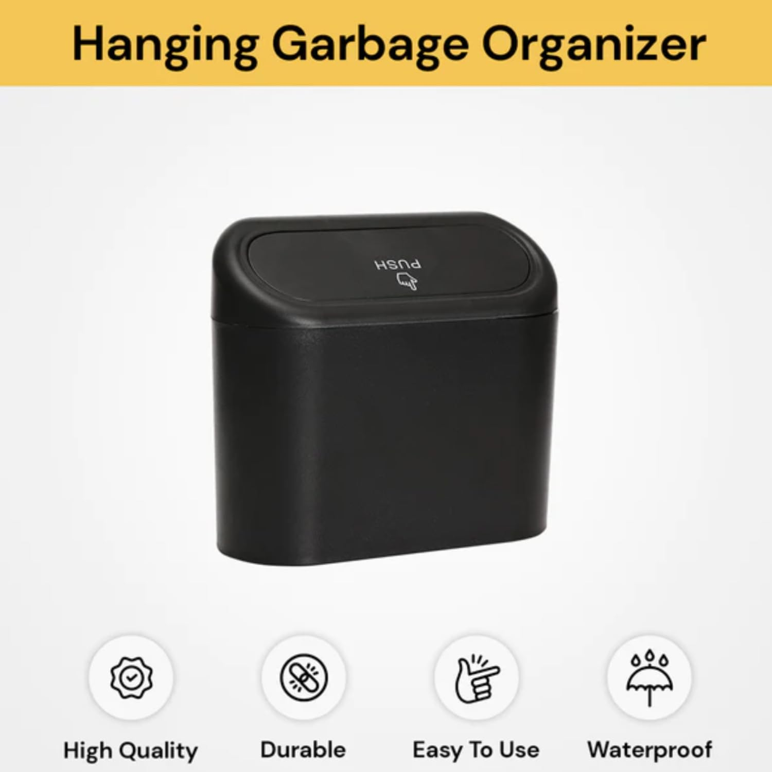EZONEDEAL Car Trash Can with Lid, Portable Hanging Mini Car Trash Can, Auto Dustbin Garbage Organizer Holder, Wastebasket Trash Container Bin for Car, Vehicle, Home, Office, Car Organizer -Black image number 1