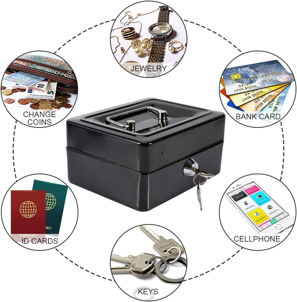 Mini Safe Security Box Household Portable Steel Lockable Cash Money Box (Black) image number 5