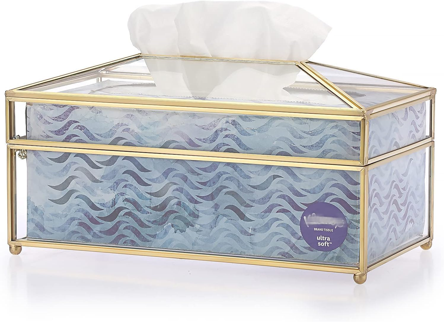 Rectangular Glass Paper Tissue Box, Decorative Glass Napkin Storage Box (Gold)