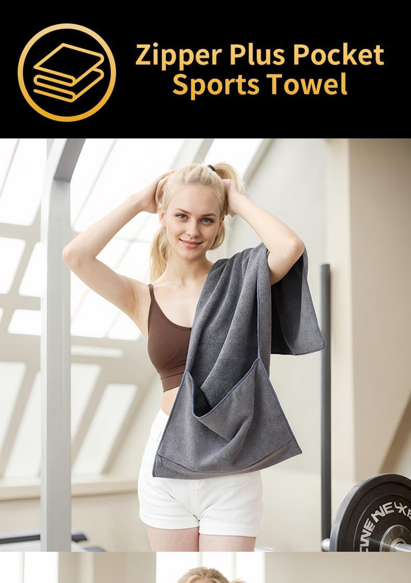 1PC Body Fitness Gym Towel,50 * 120CM Fast Drying Towel Zipper with Phone Pocket, Fast Drying Towel Zipper, Yoga Mat Cover, Bench Cover Grey image number 3