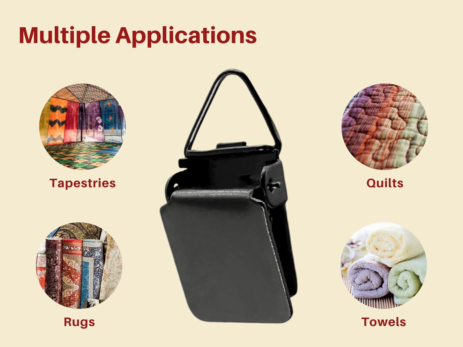 Wise Linkers Matte Black Hanging Clips Pack of 10 Triangle Back Medium Power for Tapestry Small Rugs,Towel, Shawl and Paintings By image number 5