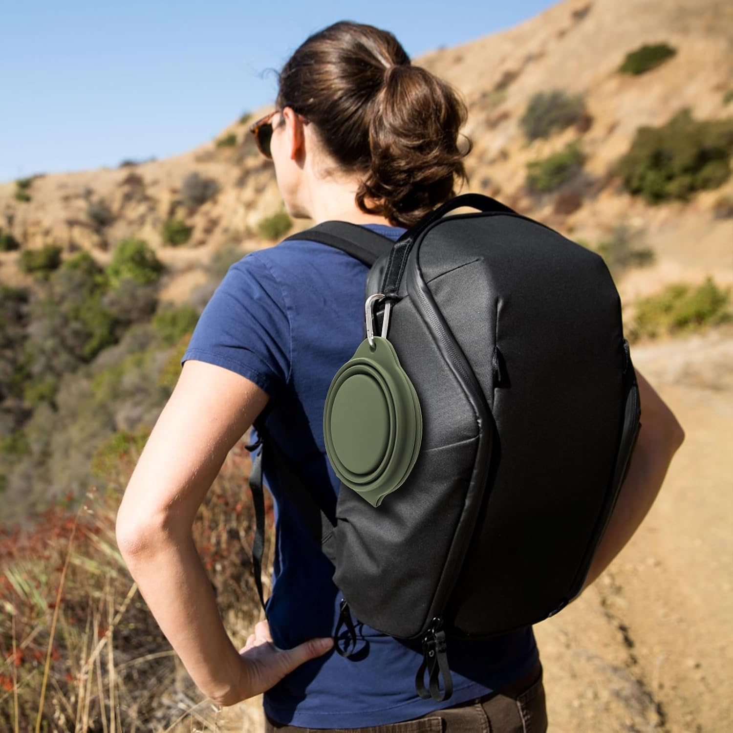 SLSON Dog Bowls Foldable Integrated Travel Bowl without Plastic Rim 2 in 1 Pet Food Bowl for Hiking Camping Green image number 5