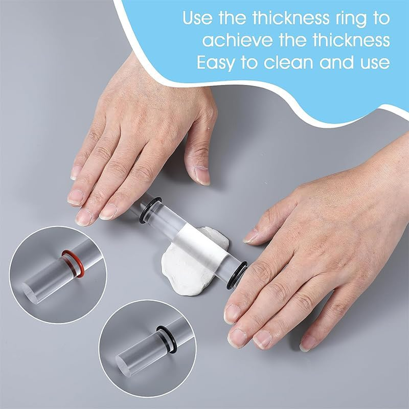 2Pcs Acrylic Clay Rolling Pin with Thickness Rings, Polymer Clay Tools for Art Craft DIY, Clear round Tube Roller & Precision Thickness Rings Kit image number 2
