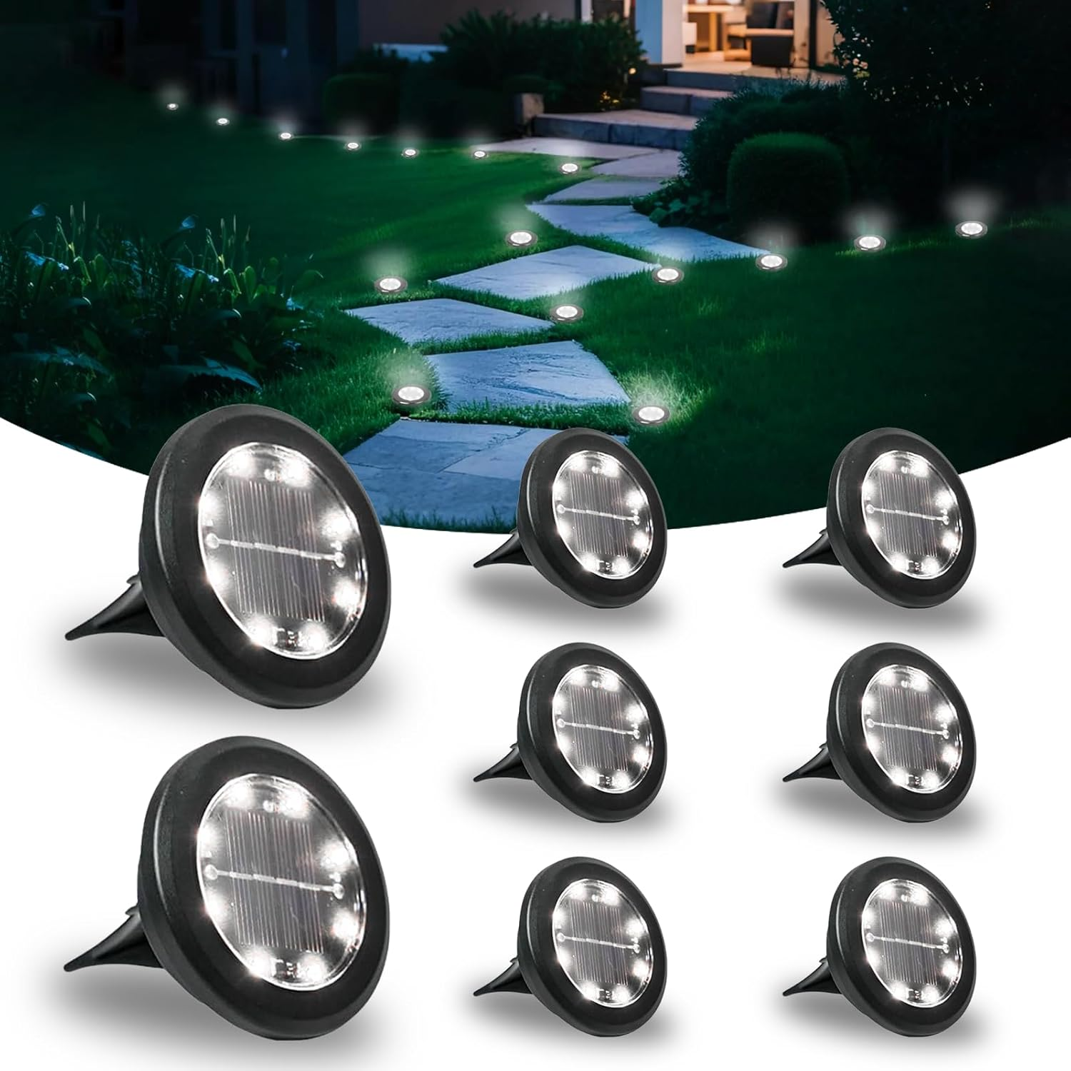 Hqynss Pack of 8 Outdoor Solar Floor Lights, 8 LED Solar Lights for Outdoors, Garden Lighting, Solar IP65 Waterproof, Long Service Life, Solar Lights for Garden, Lawn, Driveway, Walkway, Patio, Yard