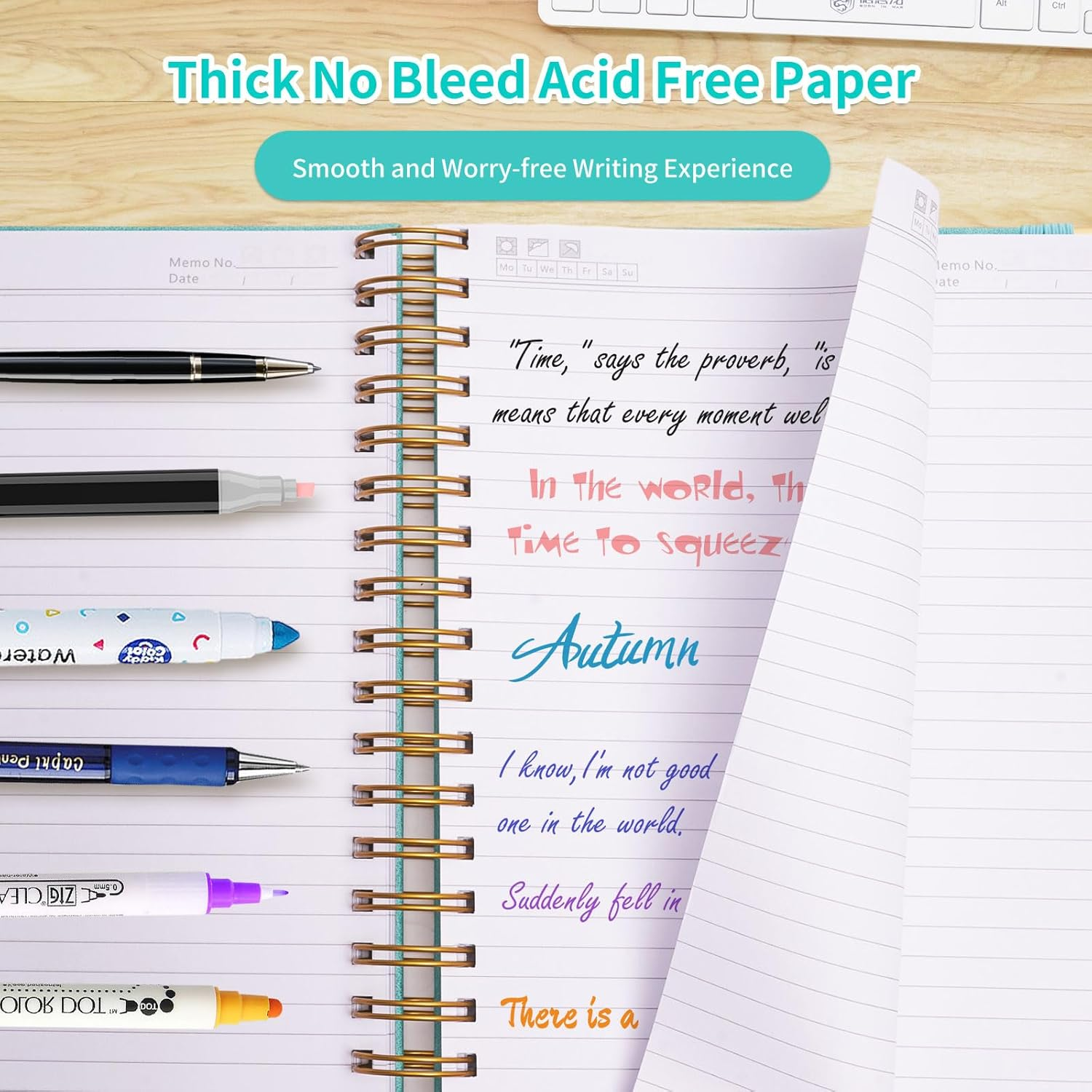 Spiral Notebook, 365 Page Hardcover Leather Notebook Journal, Large B5 Lined Journal for Women Men, College Ruled Notebooks for Work School, Journals for Writing, 24Pcs Index Tabs, 8" X 10", Blue image number 3