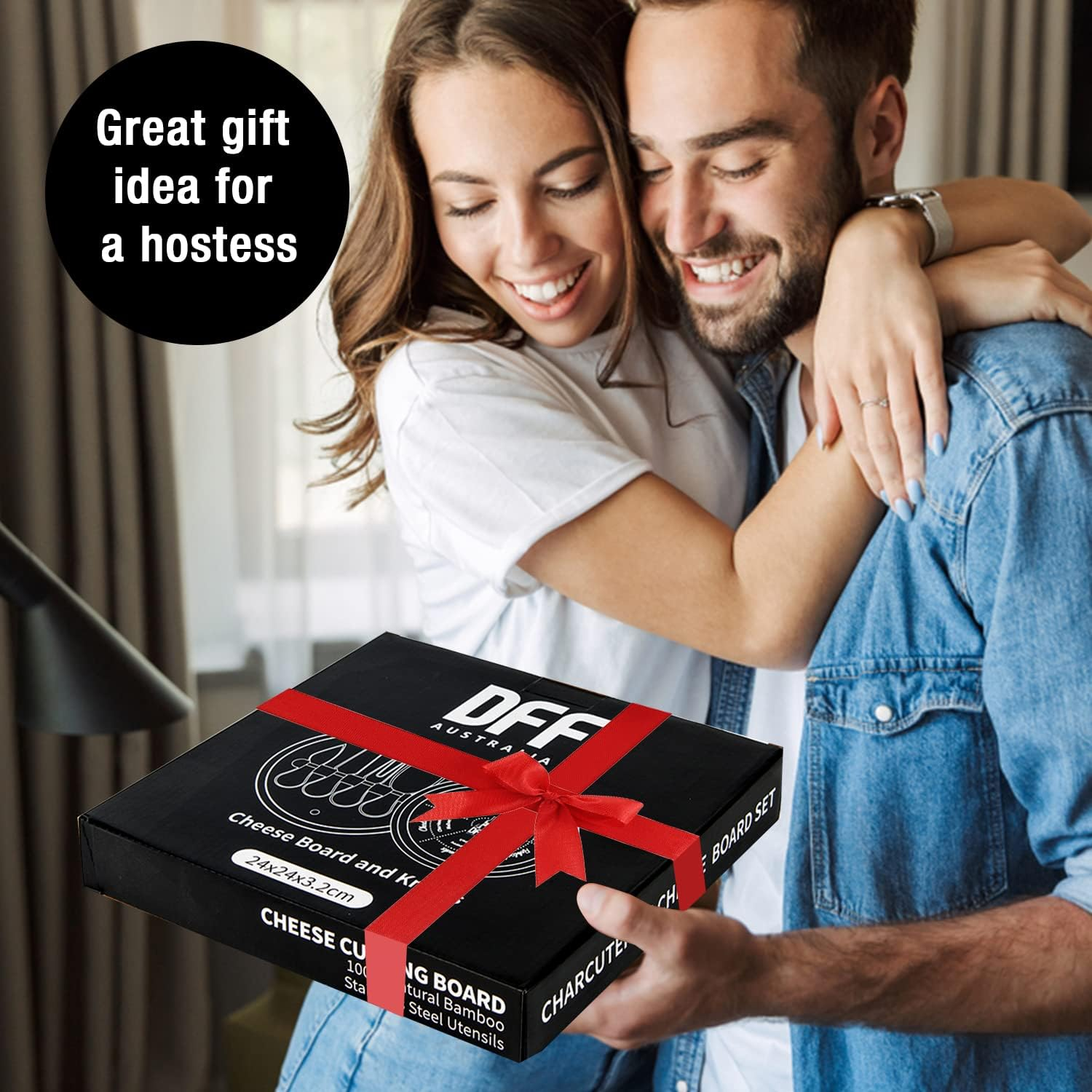 Bamboo Cheese Board with Knife Set - round Charcuterie Serving Tray with Engraved Cheese & Drinks Name - Wooden Cheese & Meat with Stainless Steel Knives & Cutlery - Housewarming & Wedding Party Gifts image number 6