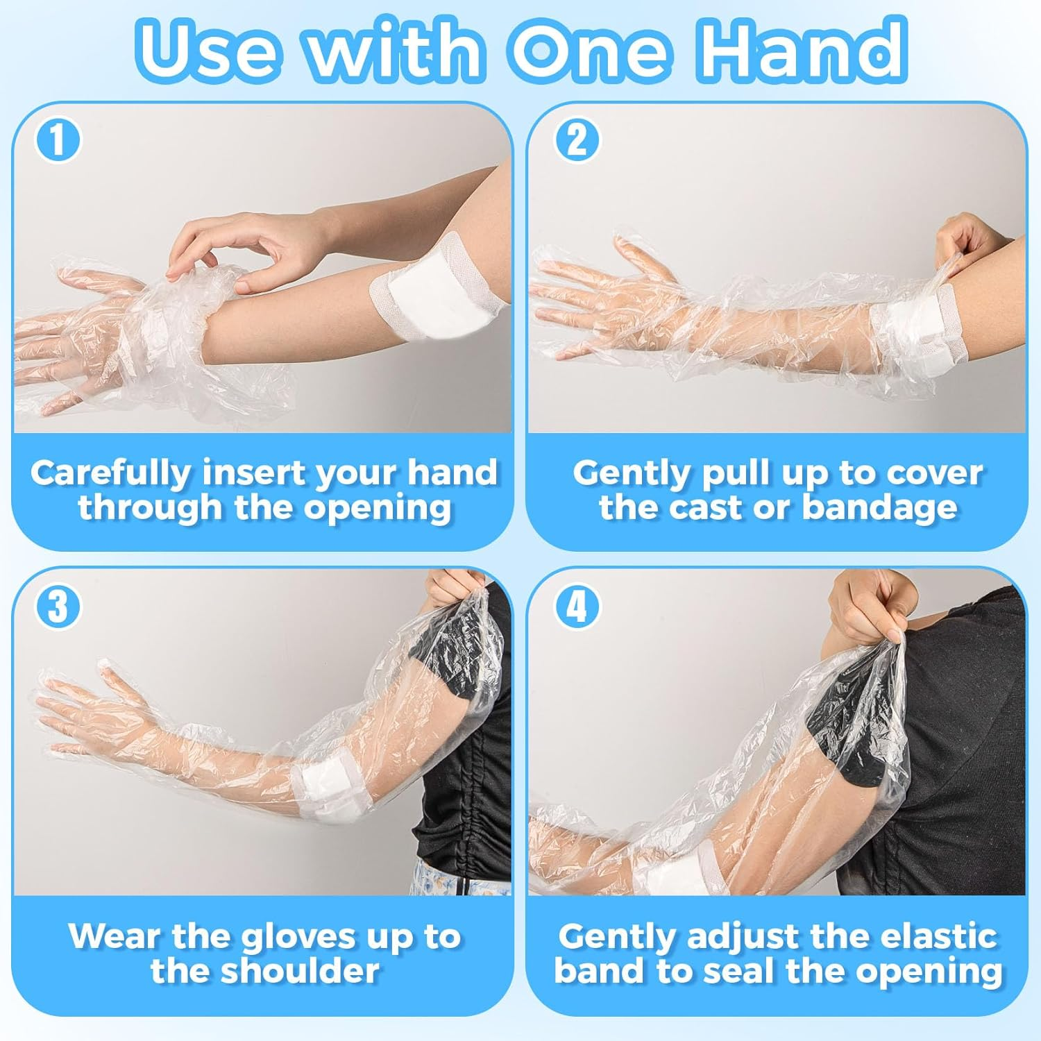 30PCS RAINFLOW Plastic Arm Cast Covers for Shower Adult Waterproof Arm Sleeve - Disposable Long Cast Bandage Protector Cover for Broken Wound on Elbow Wrist Finge(32.7 Inch) image number 4