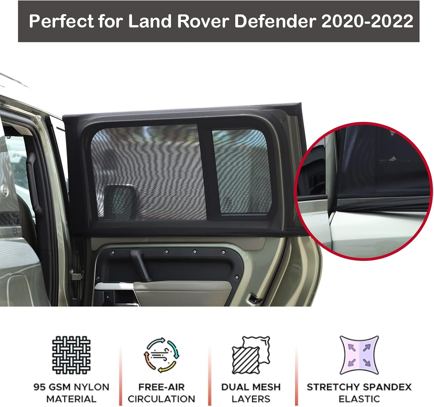 LLKUANG 100% Protection from Bugs Compatible with Land Rover Defender 90 110 2004-2022 Shade Breathable Mesh Car Curtains Door/Window Net Car Window Screens for Camping-2Pcs image number 4