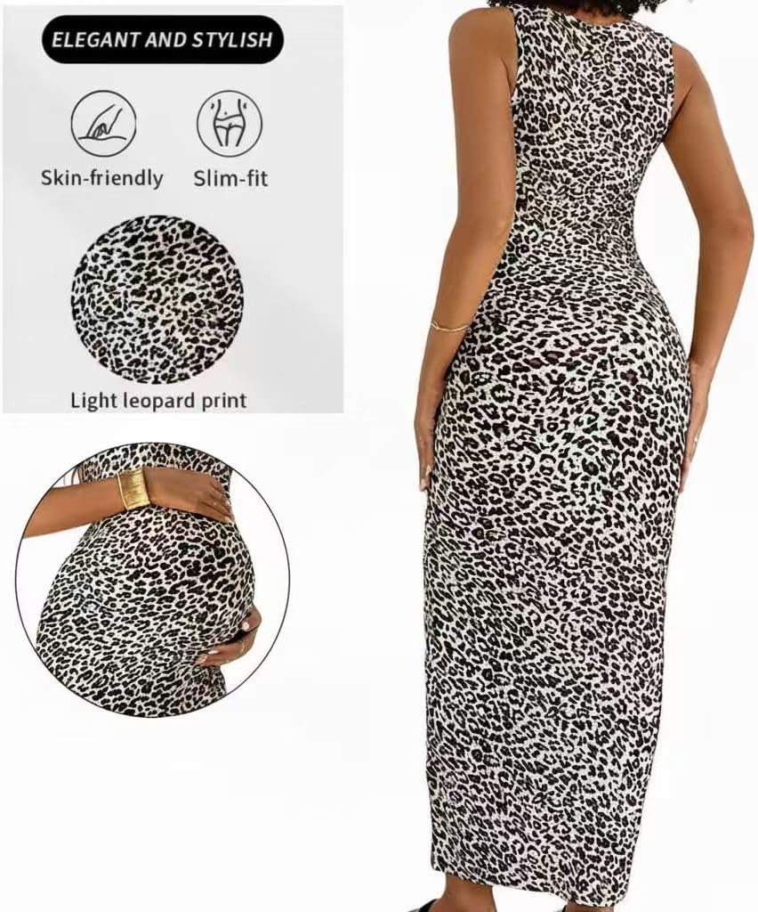 COSYOU Leopard Maternity Casual Dress Bodycon Summer Dresses Casual Pregnancy Dress S-XL