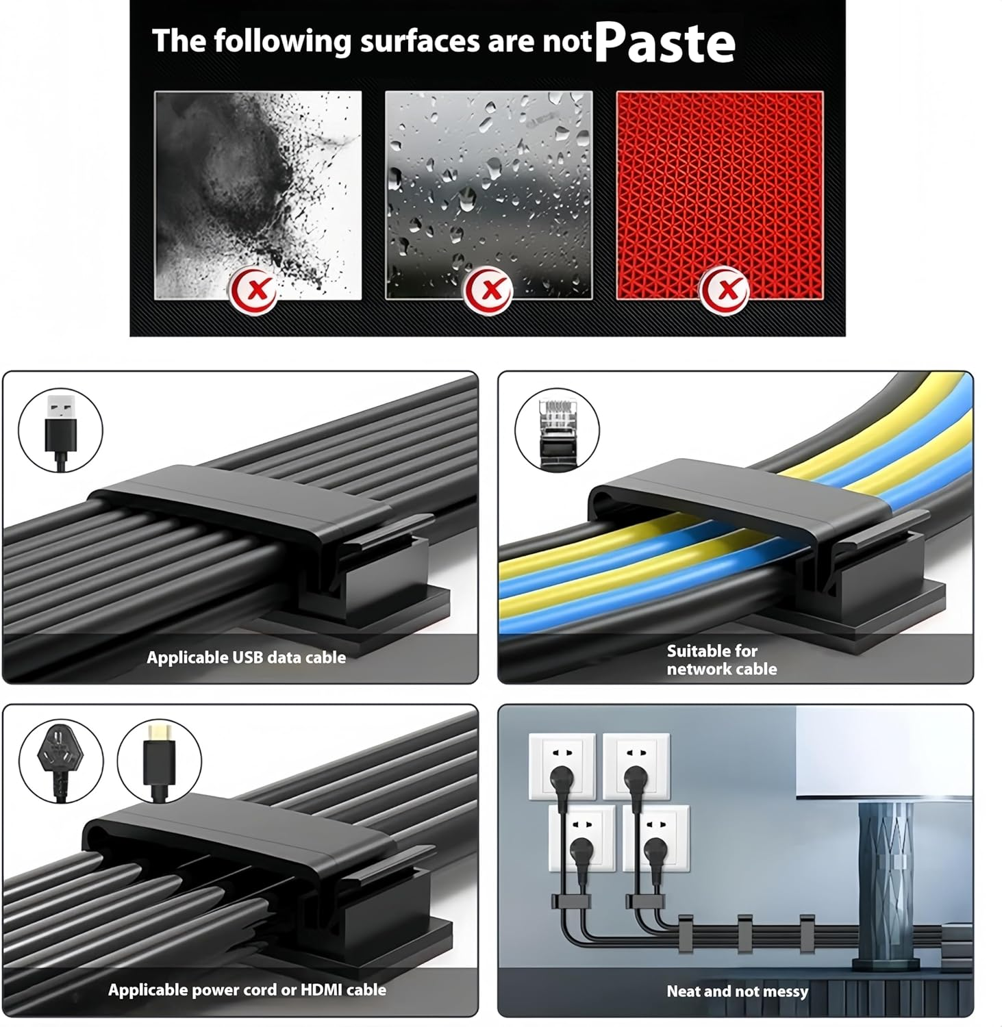 Clearhill 25Packs Self Adhesive Cable Management Clips,64.5Mm/2.54In White Durable Wire Organizers Cord Holder for TV, PC, Laptop, Ethernet, Desktop, Home, and Office image number 6