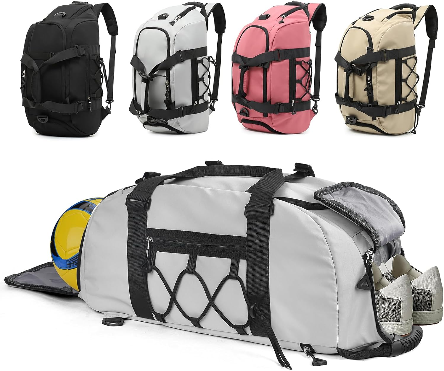 Outplea Sports Bag with Shoe Compartment, Waterproof Sports Backpack Large Men Women Training Bag Travel Gym Duffle Bag Fitness Bag, Black