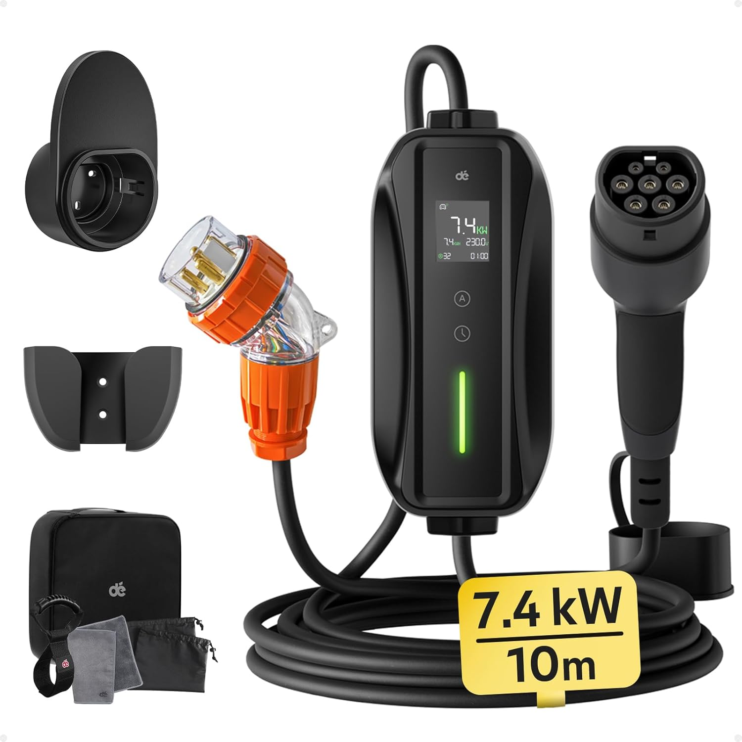 D&eacute; Type 2 EV Charger 7Kw 32A 10M Portable 5PIN |1-Phase|500V| Adjustable Currentfor 6A-32A for Tesla BYD MG and All Type 2 Electric Car image number 6