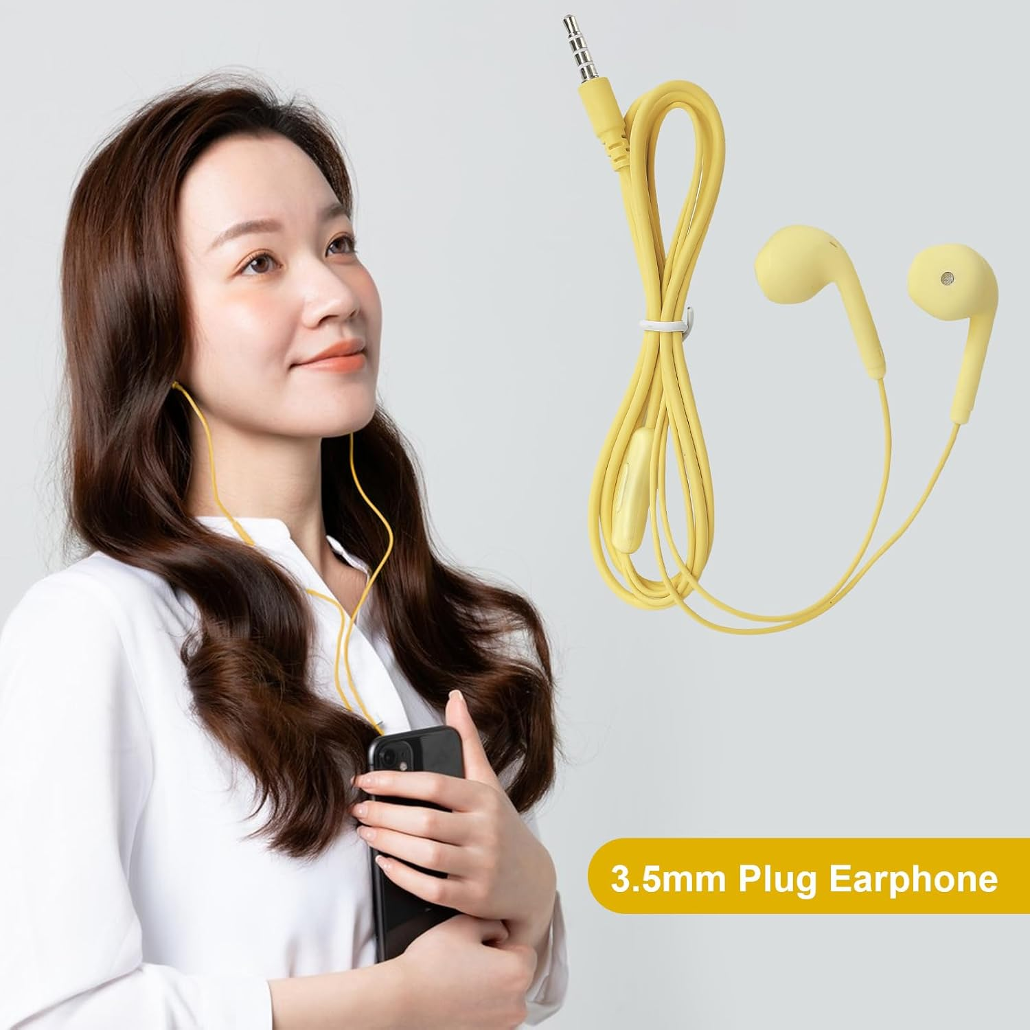 Garsent Ergonomic Small Lightweight Wired Earphone, Hifi Sound, 3.5 Mm Interface, Hands-Free Function, Durable ABS Material (Yellow) image number 1