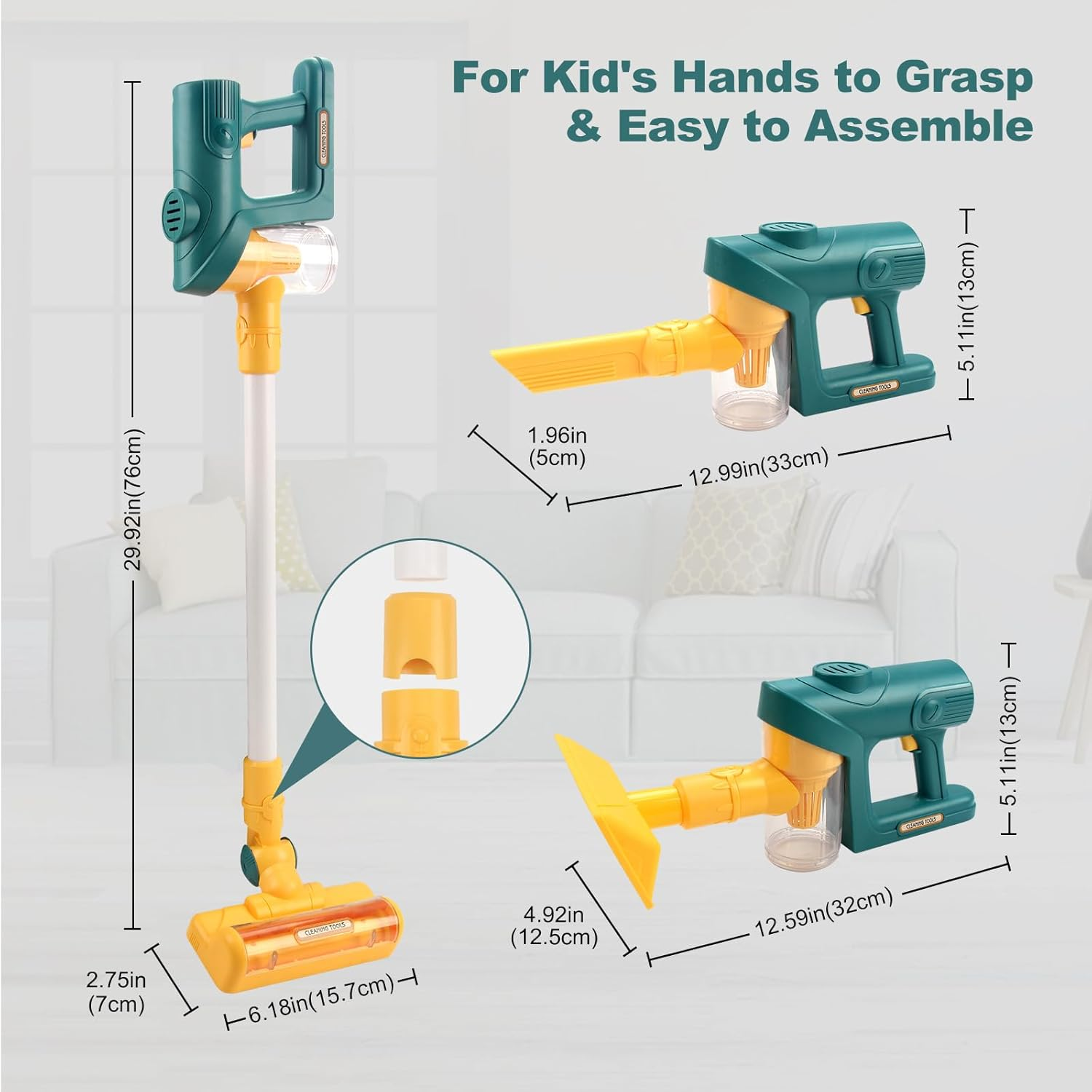 Rayouth Kids Vacuum That Really Works, Toddlers Cordless Vacuum Cleaner Set, Pretend Role Play Household Keeping Toys with Realistic Function & Attachments, Cleaning Learning Toy for Age 3+ Boys Girls image number 2