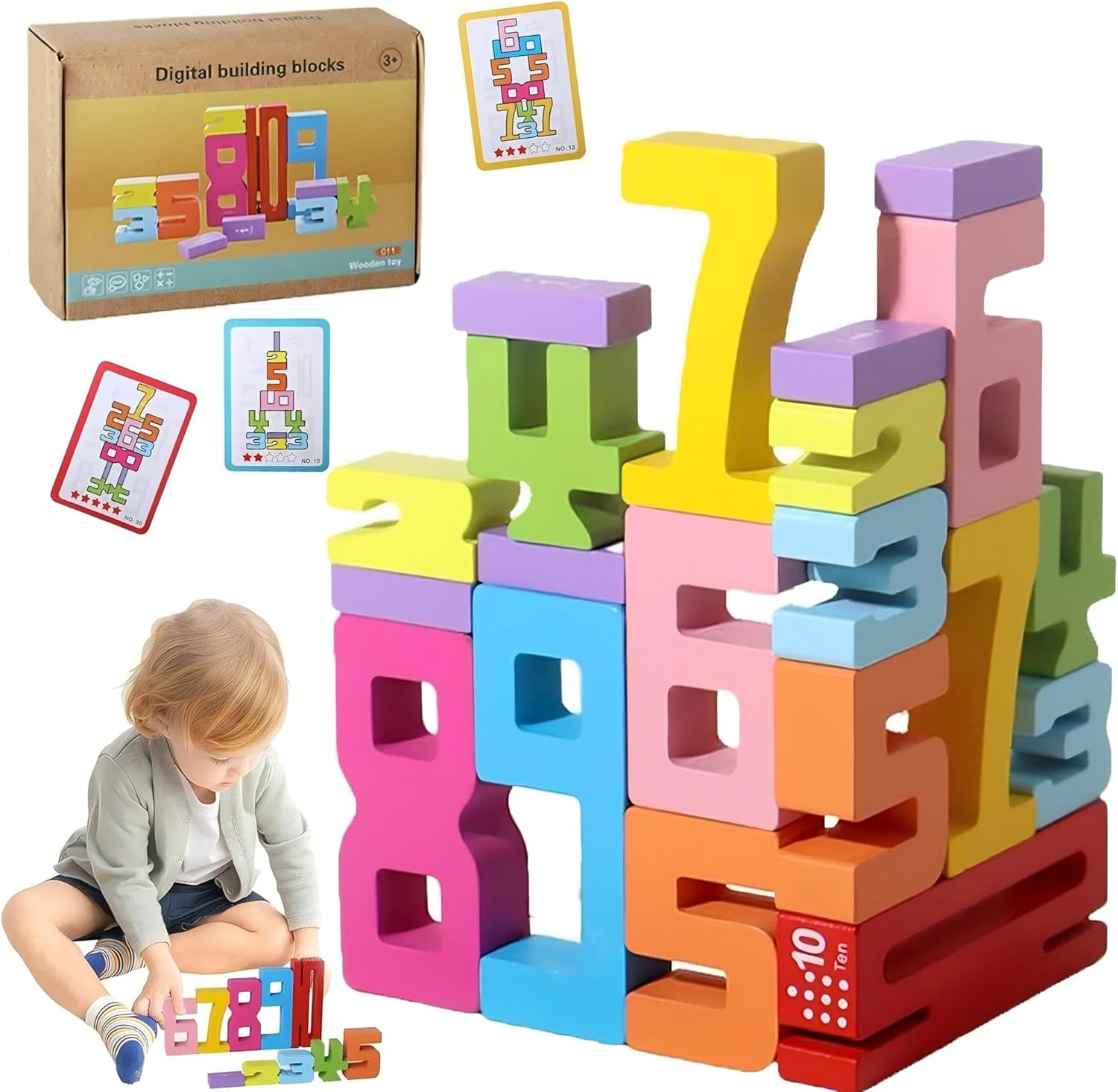 MOONKATE Montessori Wooden Math Number Building Blocks Toys for Kids image number 3