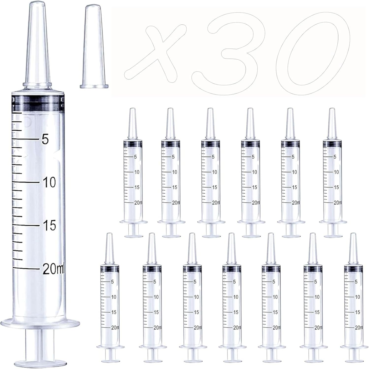 30 Pack 20Ml/Cc Plastic Syringe Liquid Measuring Syringe Tools Individually Sealed with Measurement for Scientific Labs, Measuring Liquids, Feeding Pets, Medical Student, Oil or Glue Applicator (20ML)