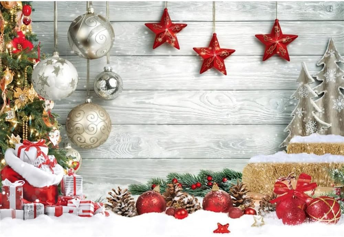 White Christmas Wooden Backdrop Winter Snow Wood Floor Photography Background Xmas Tree Gift Winter Holiday Family New Year Party Decoration Photo Props Family Holiday Party Supplies 10X8Ft image number 2