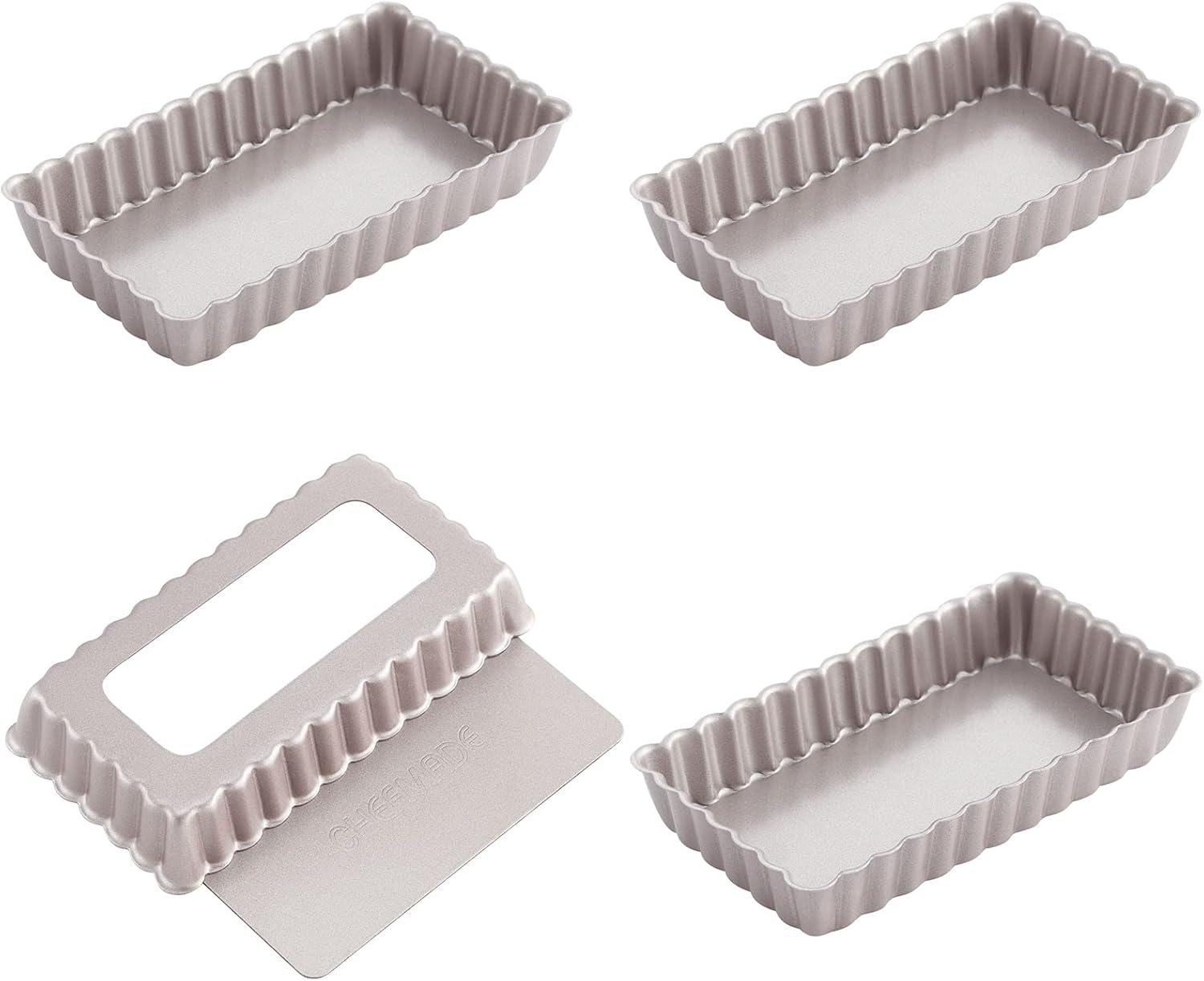 CHEFMADE Mini Tart Pan Set, 4-Inch 4Pcs with Removable Loose Bottom Non-Stick round Quiche Bakeware for Oven and Instant Pot Baking (Champagne Gold) image number 5