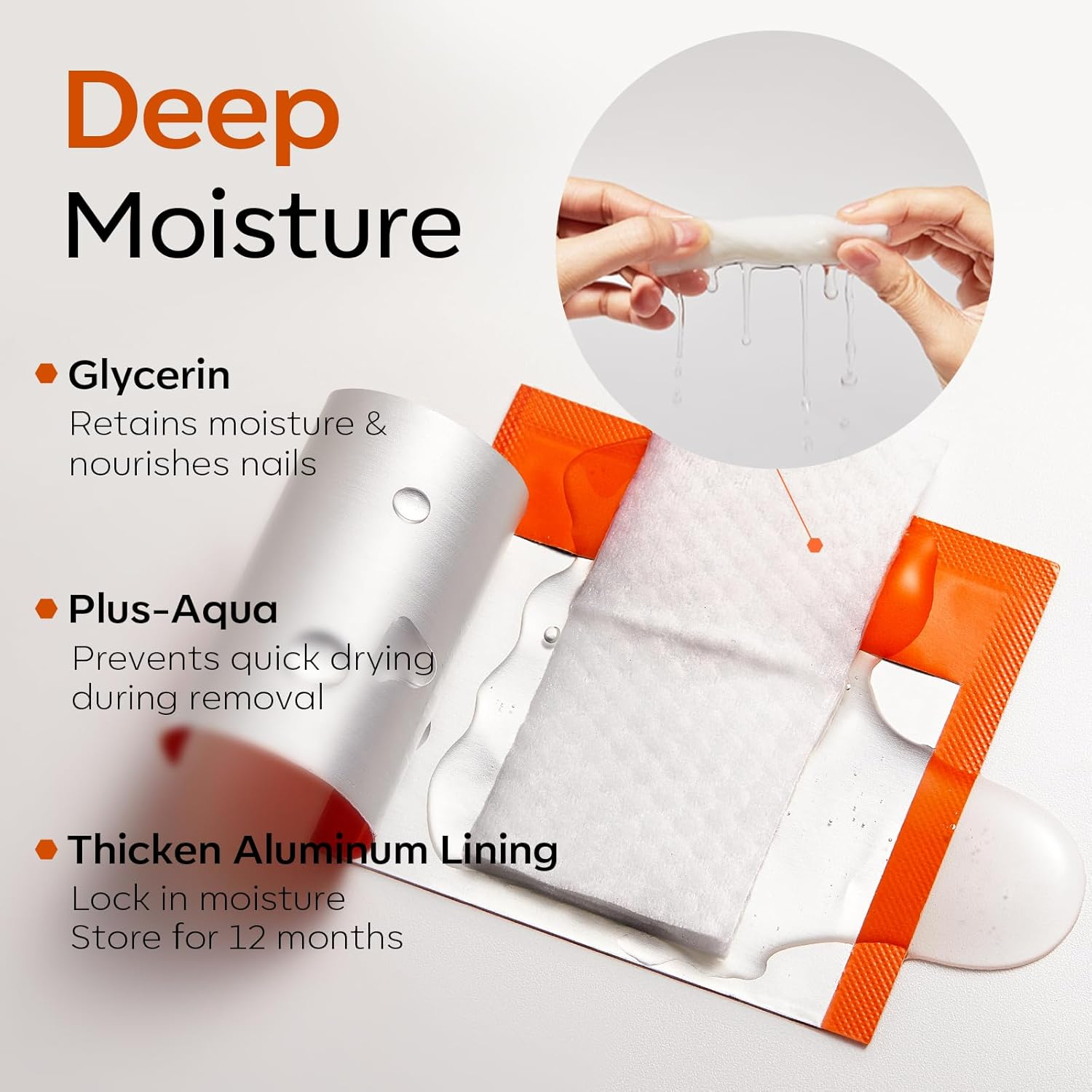 Modelones Nail Polish Remover Pads, 50 PCS Professional Acetone Nail Polish Remover Wipes Individually Wrapped Wet Wipes Easily & Quickly/Lemon-Low Odour/Glycerin Moisturizing/Big Size/Portable image number 1