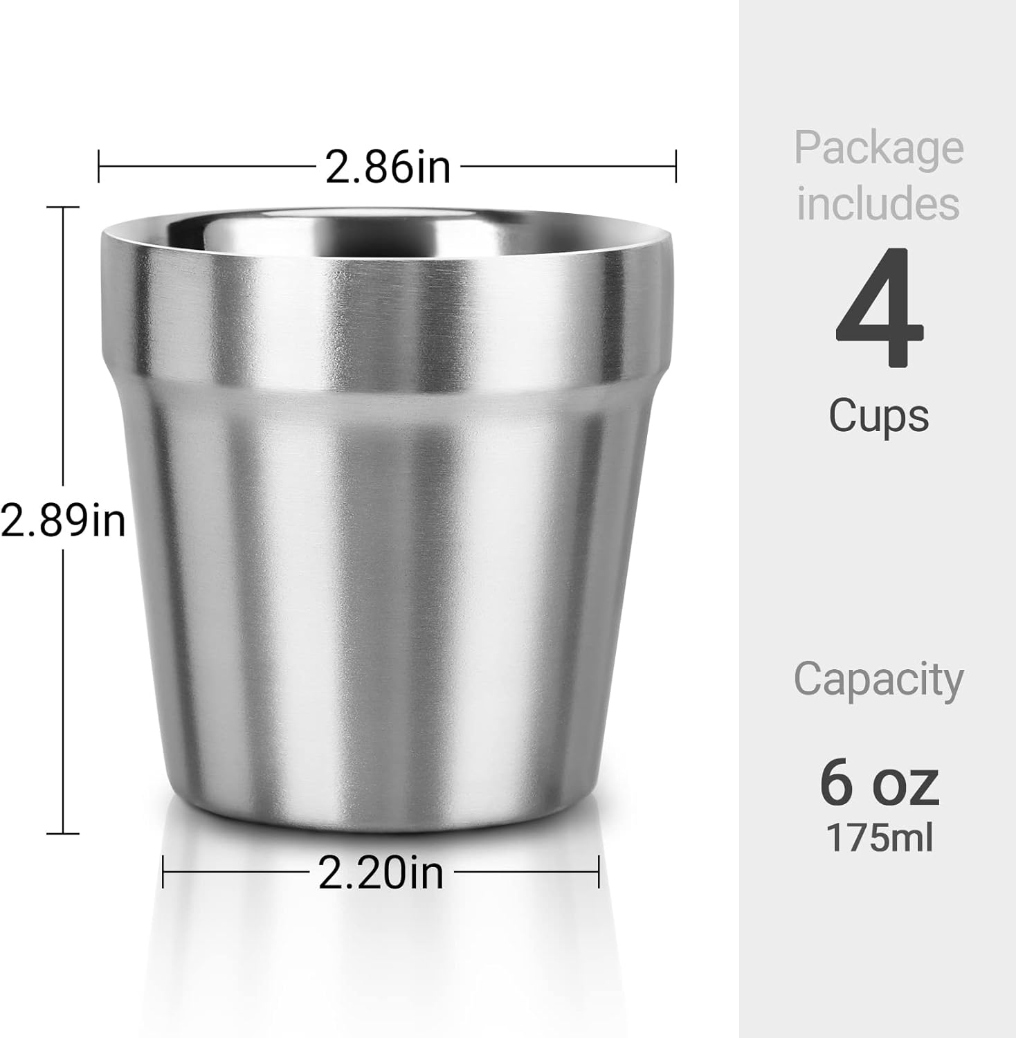 Beasea Mini Stainless Steel Cups, 6 Oz Set of 4 Metal Drinking Cups, Stackable 304 Stainless Steel Cups Double Wall Small Metal Insulated Drinking Cups Glasses for Home Restaurant Party Camping image number 3