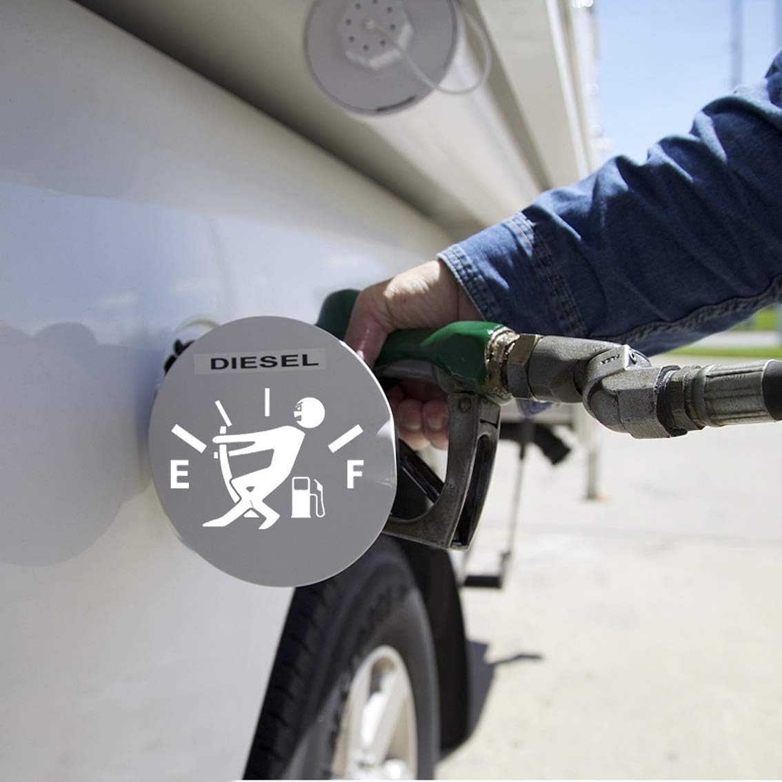 2Pcs White Funny Fuel Tank Stickers Reflective Fuel Lid Decal Hilarious Decal for Most Vehicle Car Truck Gas Cap Door, Easy Install on Individua image number 5