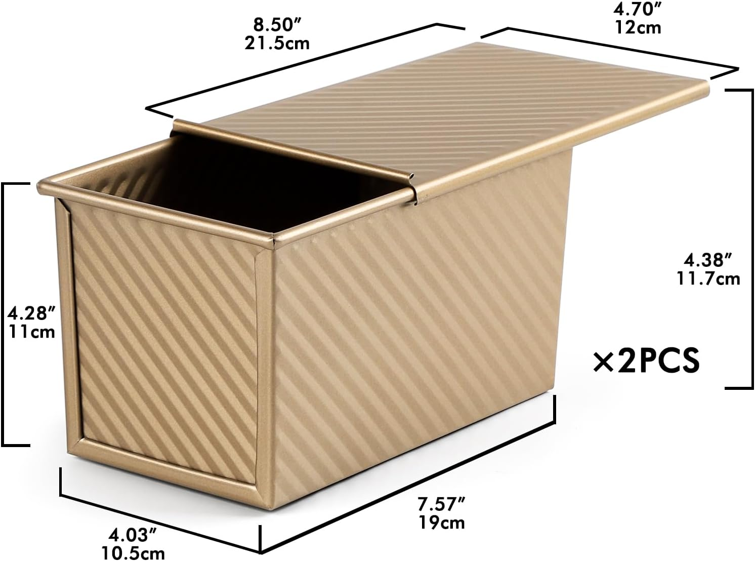 Beasea Pullman Loaf Pan 2 Pack, 1 Lb Non-Stick Bread Pan with Lid Carbon Steel Gold Toast Box Mold with Cover for Bakeware Bread, Baking Tools for Oven Baking image number 6