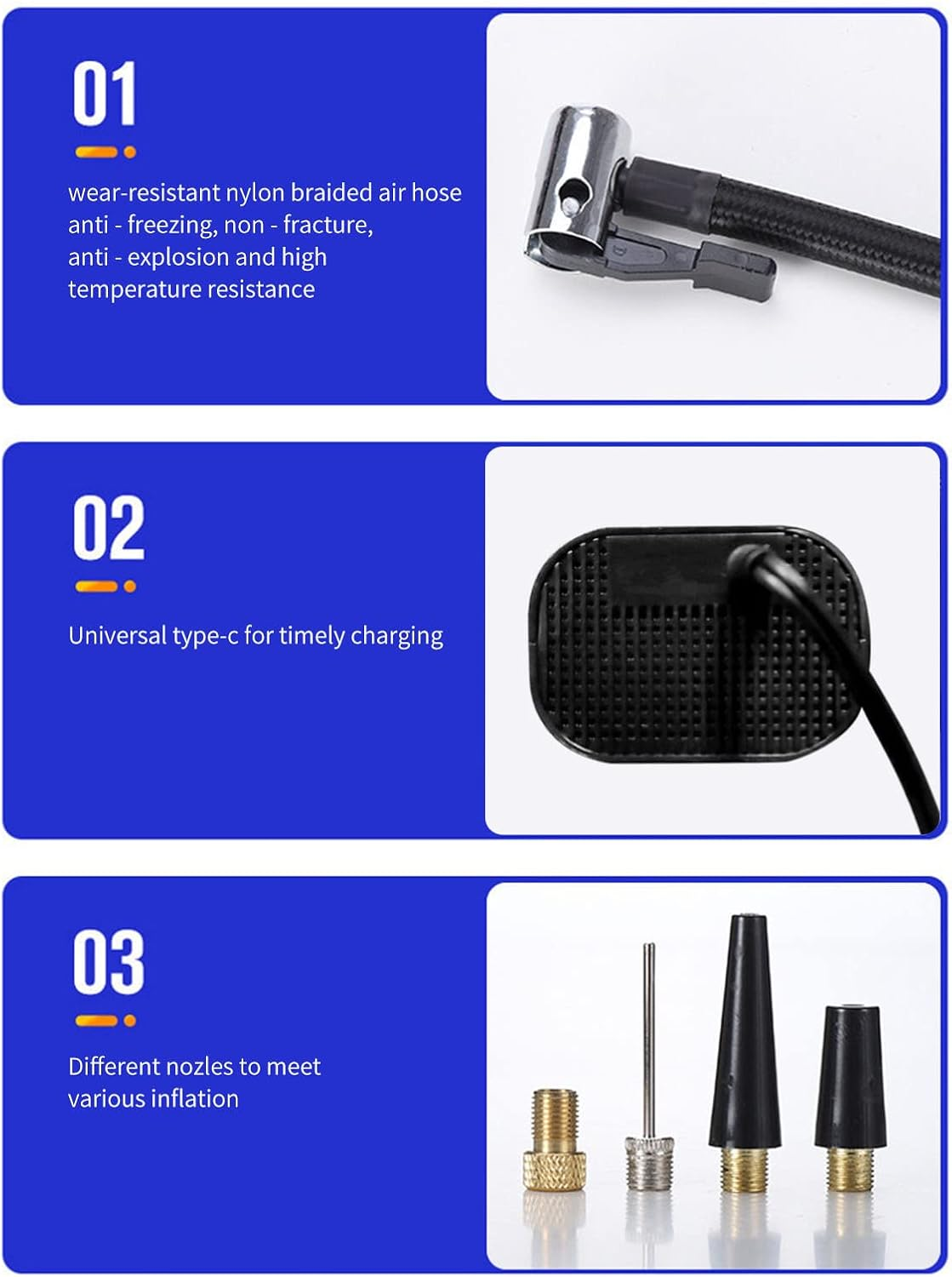 Tire Inflator Portable Air Compressor, Eacam 150PSI Portable Air Pump for Car Tires with 6000Mah Battery, Digital Pressure Gauge&Light for Car, Motorcycle, Ball image number 3